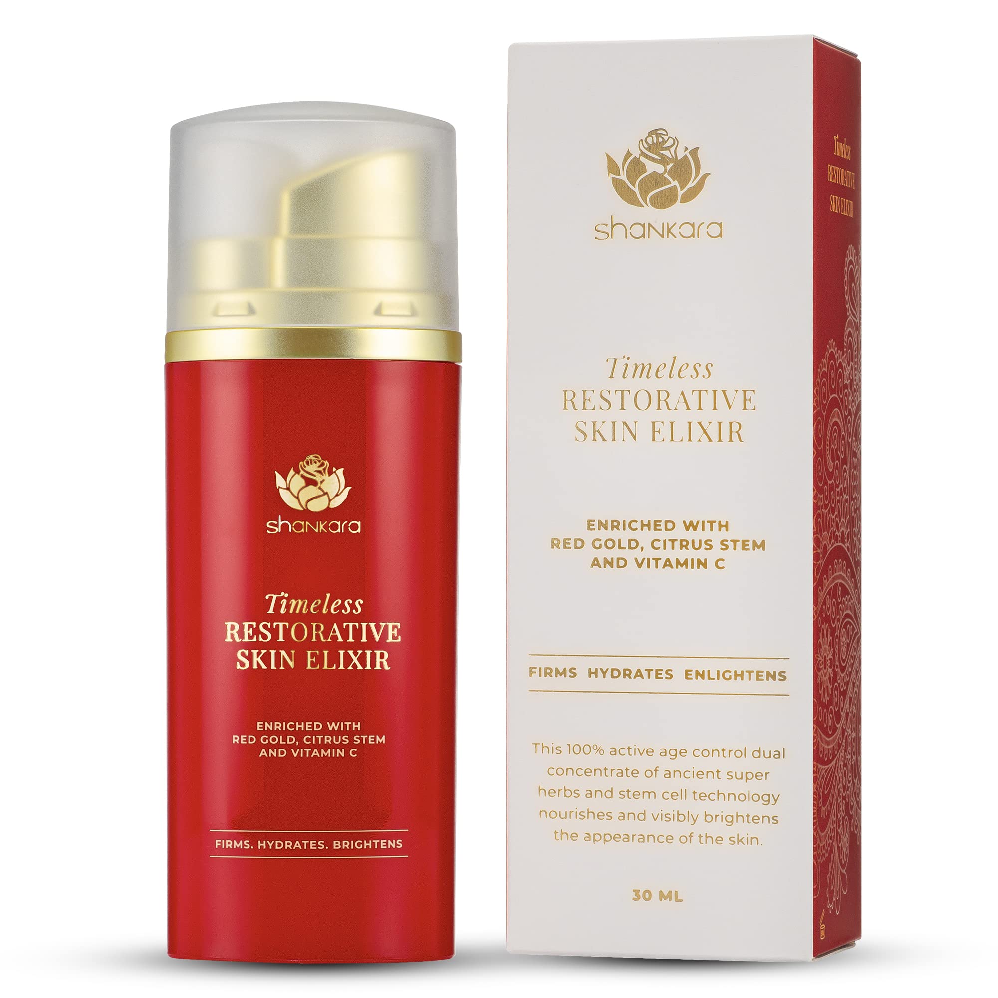 Shankara Timeless Restorative Skin Elixir - 2-in-1 Ayurvedic Anti-Aging Facial Serum & Kumkumadi Face Oil with Pure Red Gold Saffron, Vitamin C & Sandalwood | Natural Glow Booster for Dry, Dull Skin | Perfect for Nighttime Skincare Routine & Daily Hydration