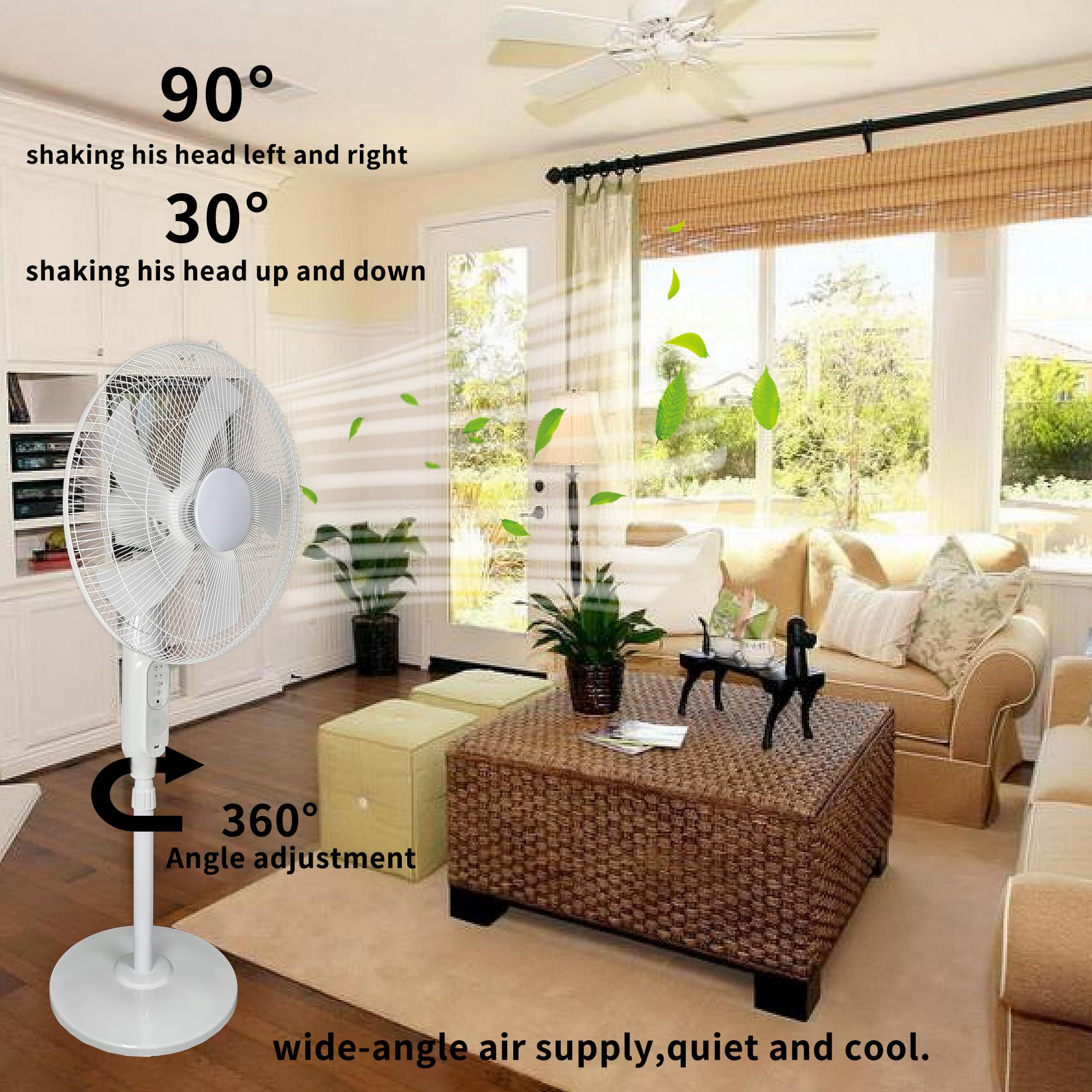 16-Inch Solar Rechargeable Oscillating Standing Fan with Remote Control - 15000mAh Battery, Adjustable Height - Perfect for Bedroom, Office, Patio, Camping & Outdoor Activities
