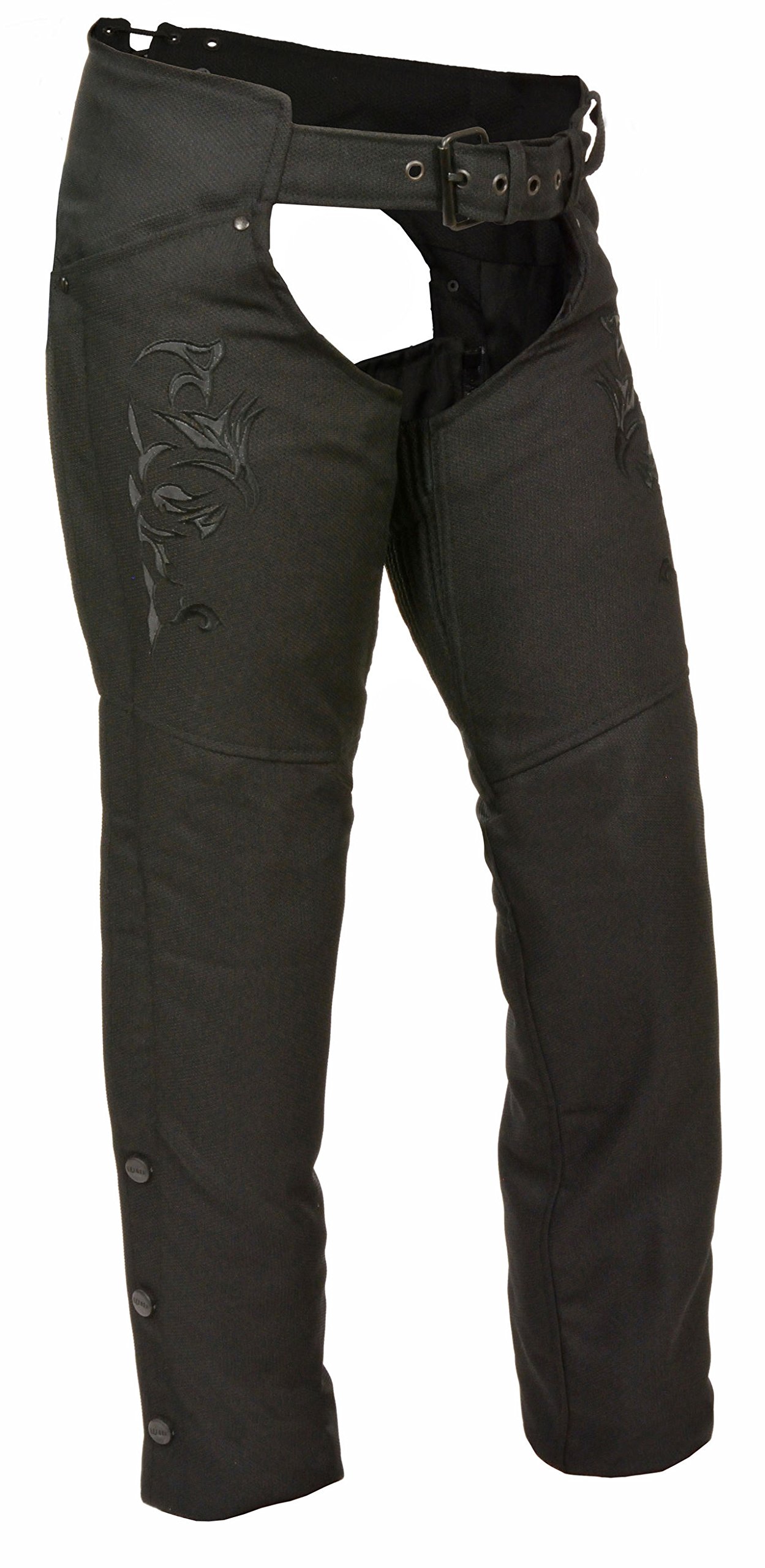 Milwaukee Leather Women's Black Textile Motorcycle Chaps with Tribal Embroidery - SH1182 - Durable Riding Gear for Harley, Cruiser & Adventure Bikes - Perfect for Long Rides & Motorcycle Events