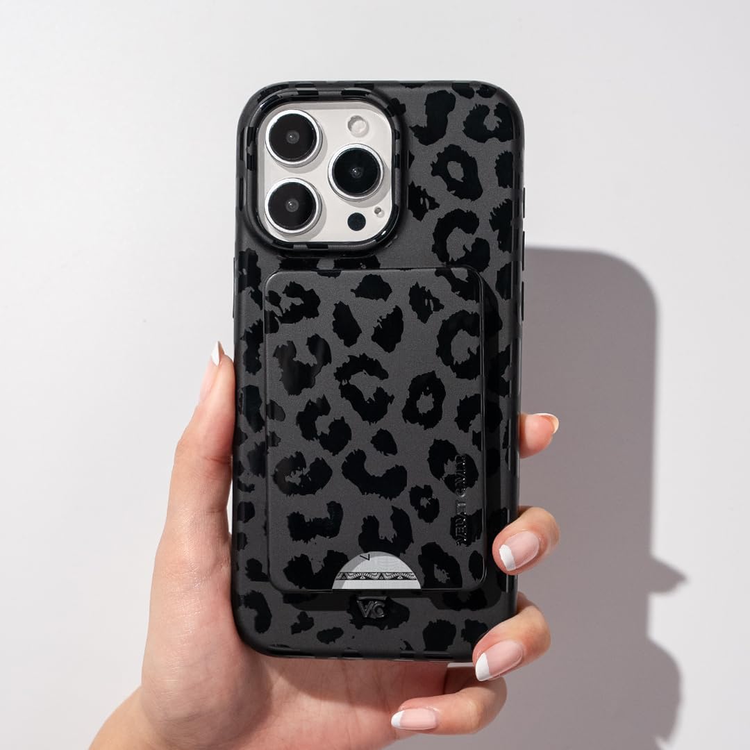 VELVET CAVIAR Magnetic Card Holder Wallet for iPhone 15/14/13/12 - Compatible with MagSafe & MagSafe Cases - Black Leopard Print (Holds 1-3 Cards) - Perfect for Everyday Use, Travel & Contactless Payments