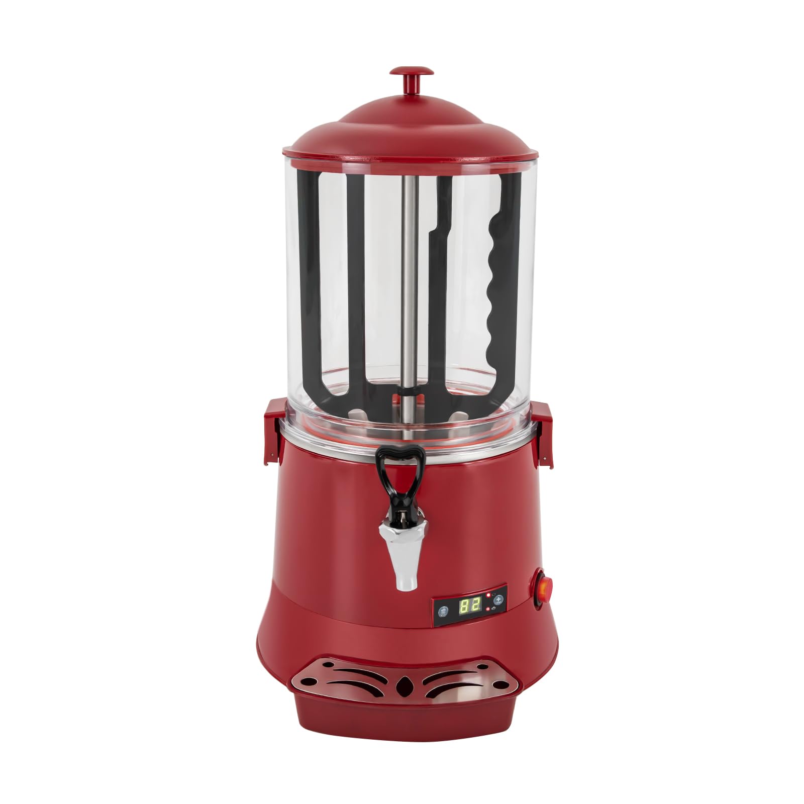 Commercial Hot Chocolate Machine 10L/2.64Gal 400W with Temperature Control (30-90℃/86-194℉) - Stainless Steel & PVC Beverage Warmer for Coffee, Milk Tea, Hot Chocolate - Perfect for Cafes, Restaurants & Events (40x32x57cm/15.7x12.6x22.4in, Red)