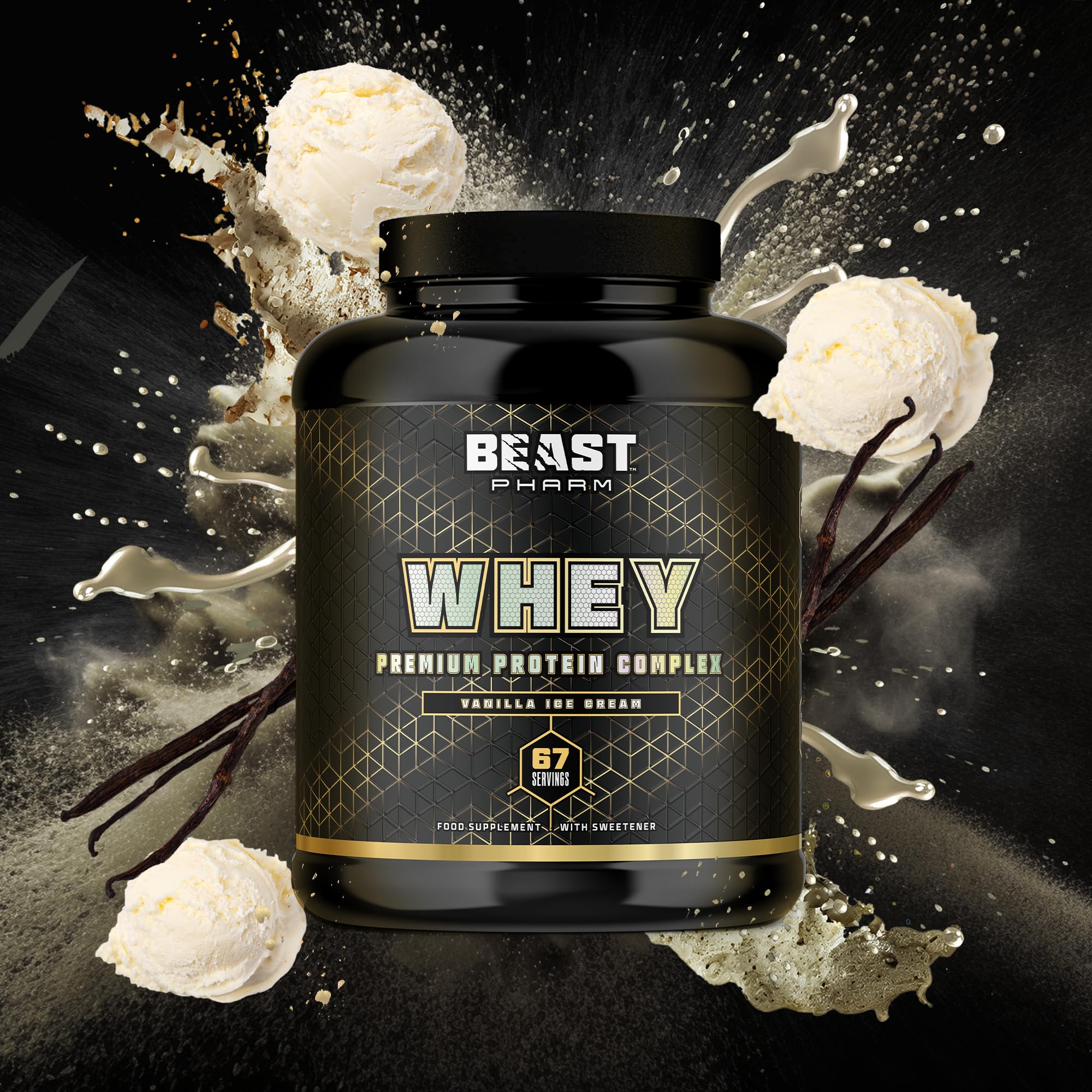 Beast Pharm Whey Protein Powder 2kg (4.4 lbs) - Premium Muscle Recovery Supplement | Eddie Hall Approved | Ideal for Post-Workout, Weight Training & Bodybuilding