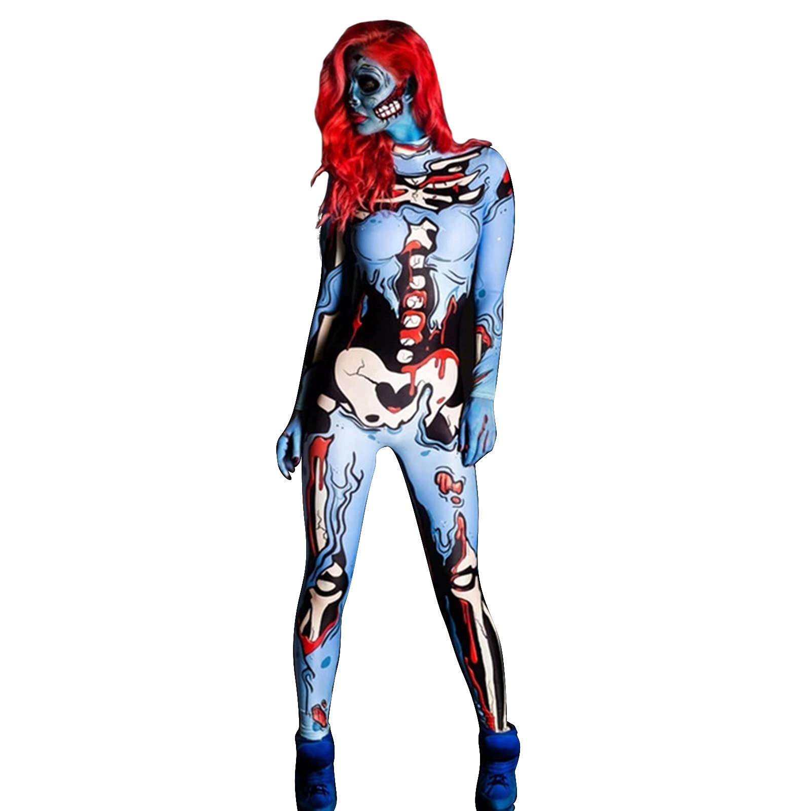 Exte231 Skeleton Printed Bodysuit Jumpsuit - Women's Halloween Cosplay Costume for Parties, Events & Themed Outfits