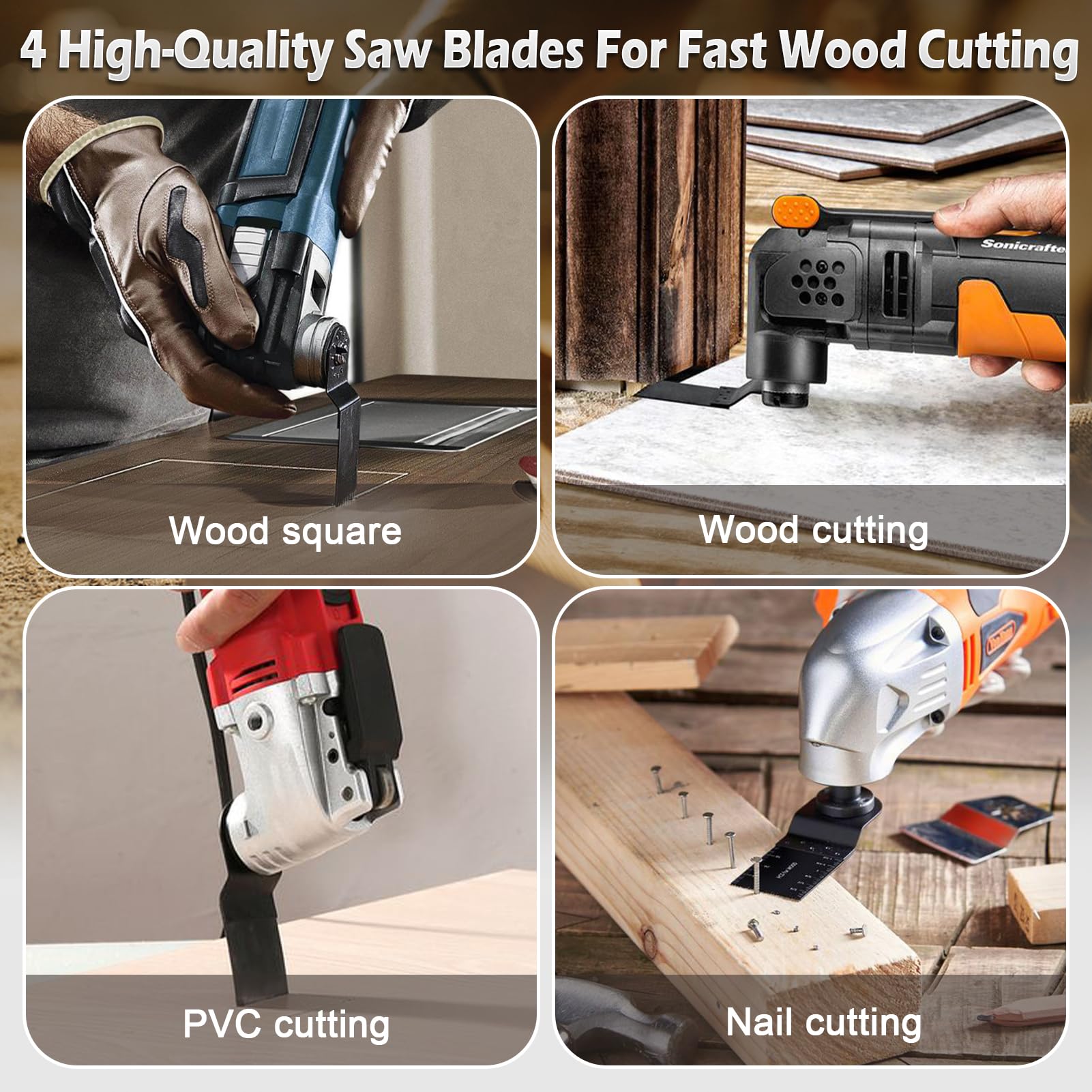 162-Piece Oscillating Tool Sanding Kit - 4 Triangle Pads, 4 Finger Pads, 4 Multi-Tool Blades & 150 Sandpaper Sheets - Perfect for Wood Finishing, DIY Projects & Home Renovation