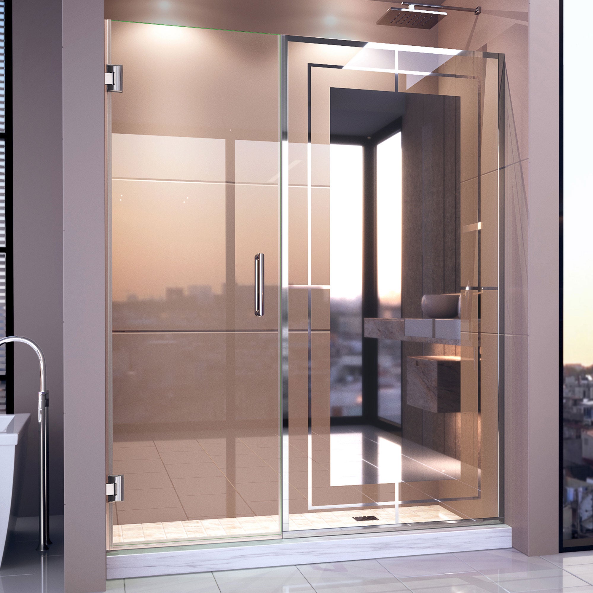 DreamLine Unidoor Mira 58 58 1/4 in. W x 72 in. H Frameless Hinged Shower Door - Modern Bathroom Upgrade for Small Spaces & Luxurious Spa Experience