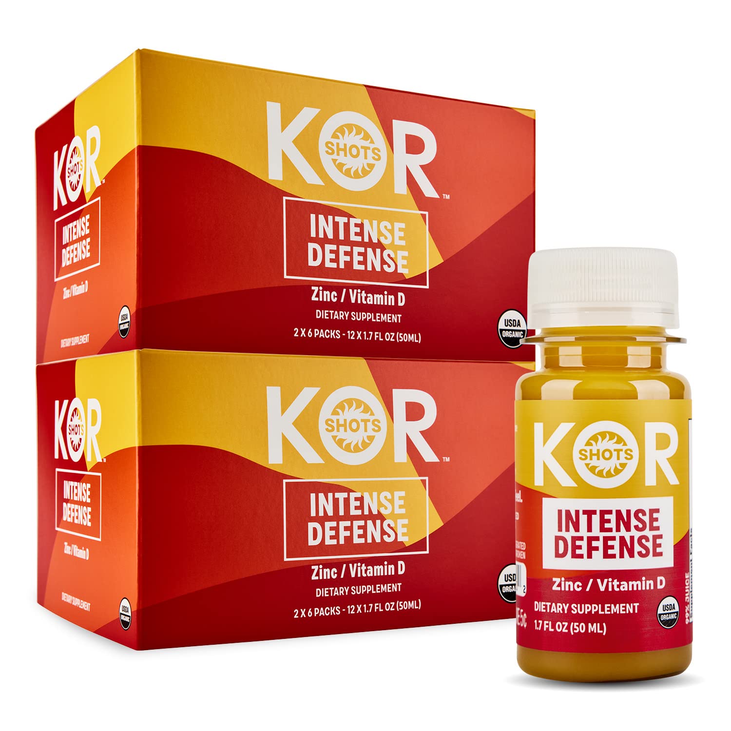 Organic Kor Shot Vitamin D & Zinc Immune Booster - 24 Pack x 1.7 Fl Oz - 235% DV Vitamin D & 100% DV Zinc - USDA Certified - Great for Cold Season & Immune Support