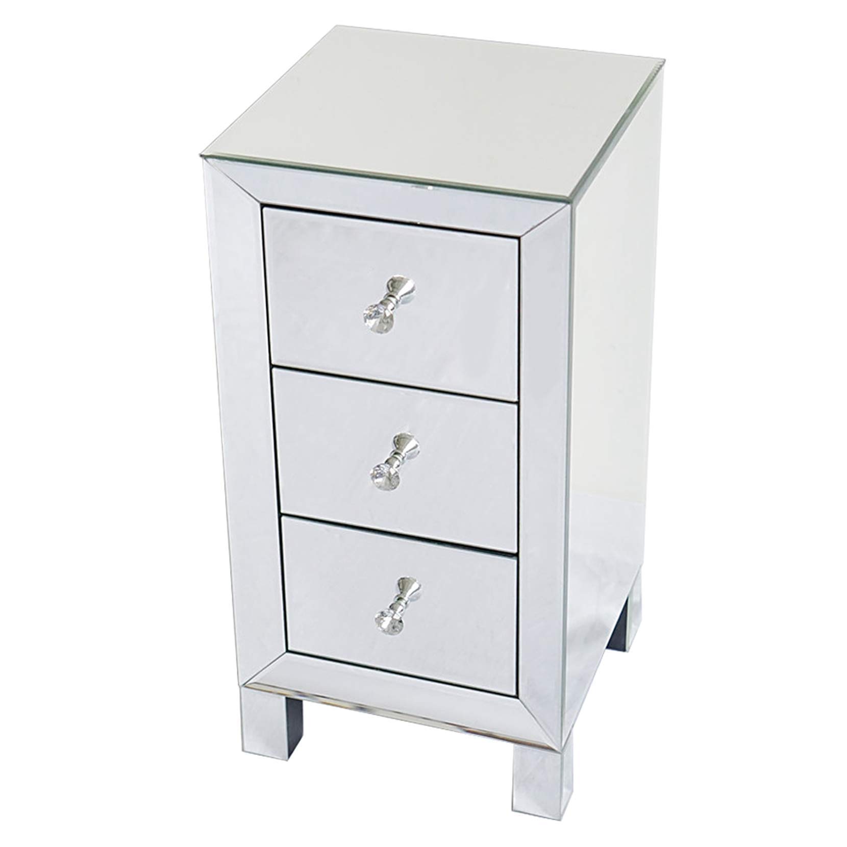 AUTOKOLA FullLove Elegant Mirrored Nightstand with 3 Drawers - Multifunctional Bedside Table for Bedroom, Living Room & Office Storage Organization