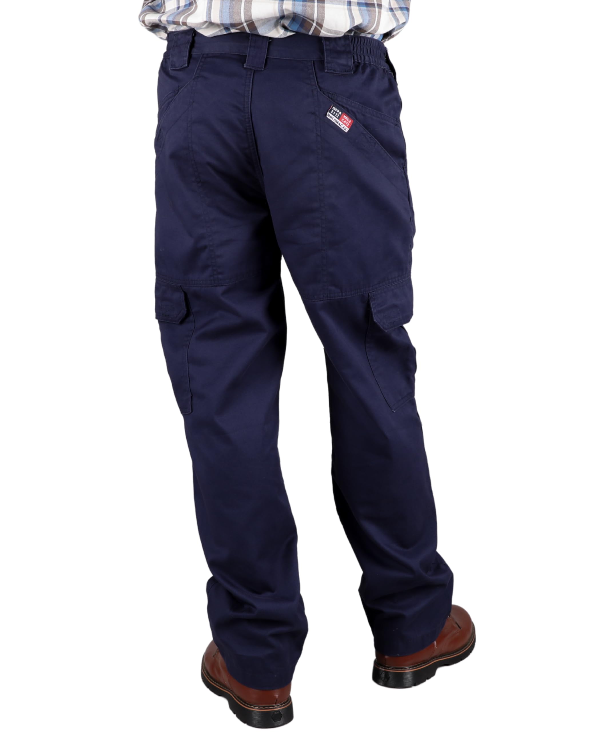 BOCOMAL Men's Flame Resistant Cargo Work Pants - Double Front, 10 Multi-Pockets, Elastic Waist for Comfort | Durable FR Pants for Construction, Welding & Industrial Safety Work