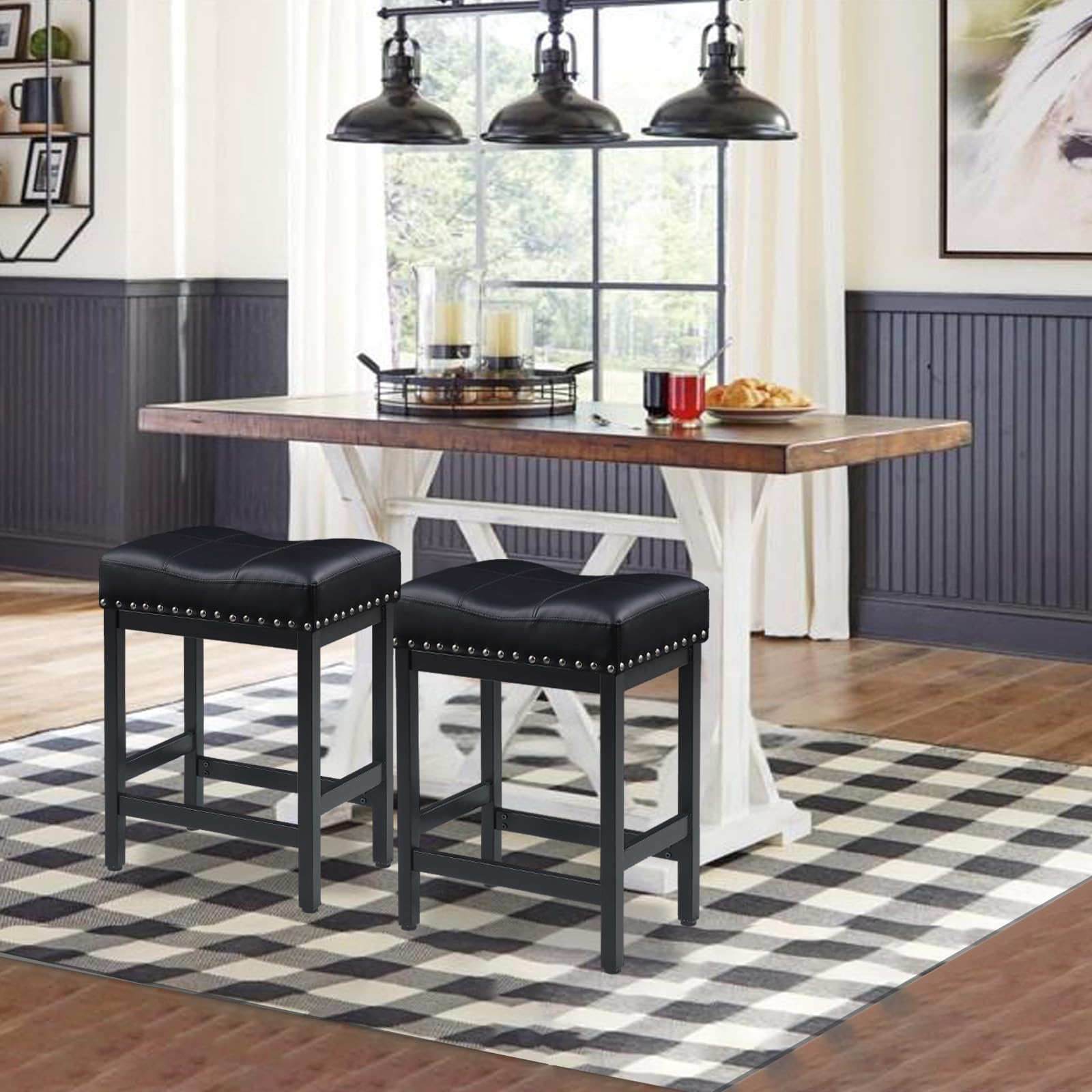 OUllUO Black Bar Stools Set of 2 - 24