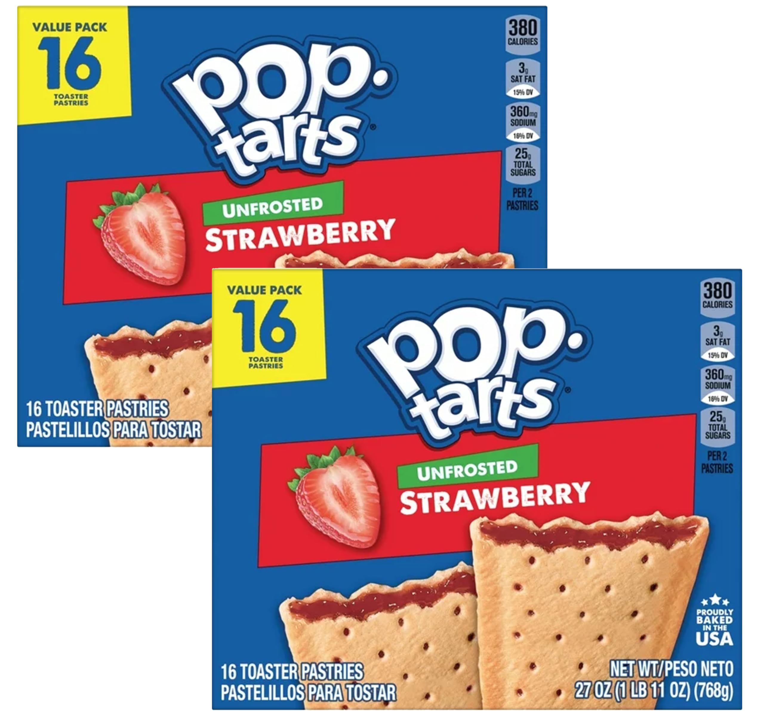Unfrosted Strawberry Pop-Tarts (32 Count) - 2 Box Value Pack | Kids Snack for School, Office, Home | Perfect for Breakfast, Lunch Boxes & After-School Treats