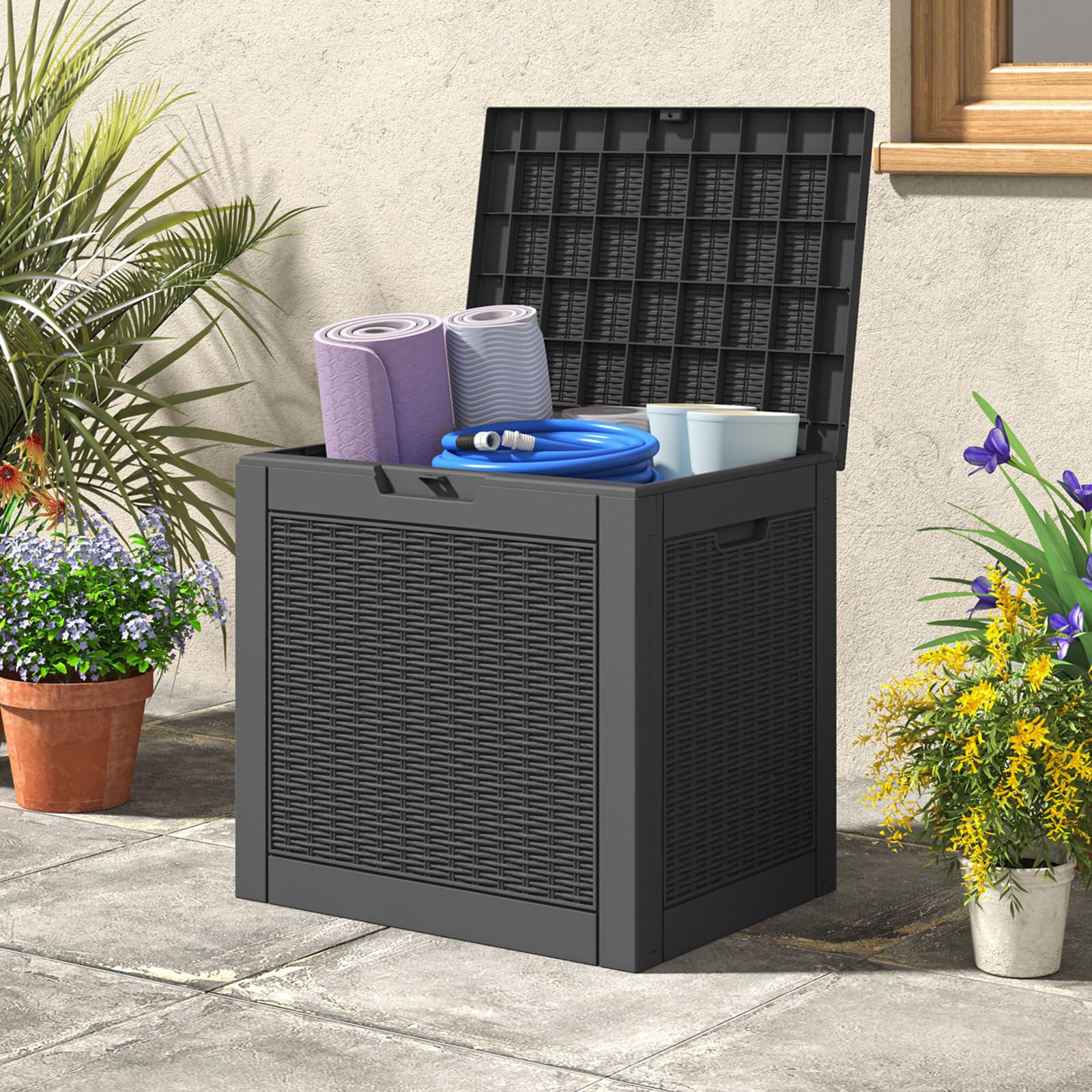31 Gallon Resin Deck Box - Waterproof & UV Resistant Outdoor Storage Container for Garden Tools, Pool Supplies | Perfect for Patio, Backyard & Poolside Organization