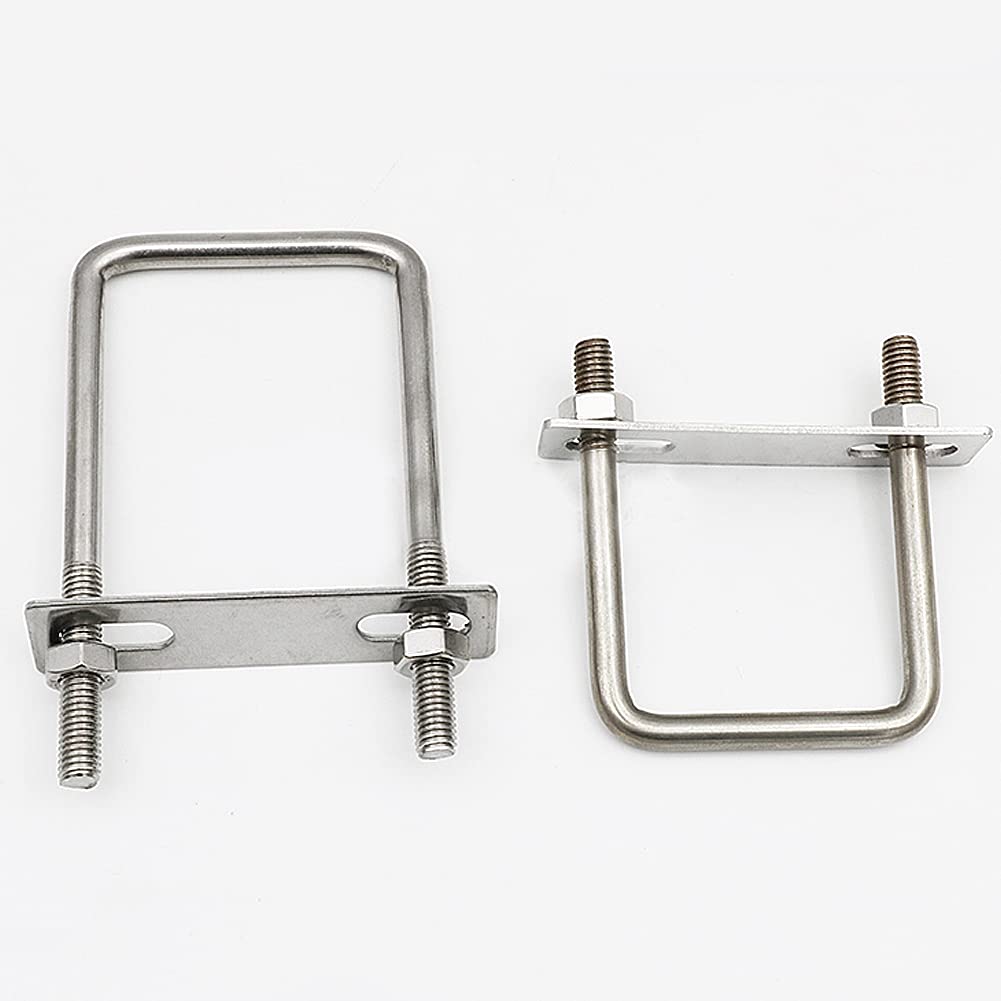 1/2pcs Stainless Steel Right Angle U-Bolt with Square Clamp Screw - Heavy Duty Fastener for Fence, Pipe, and Woodworking Projects