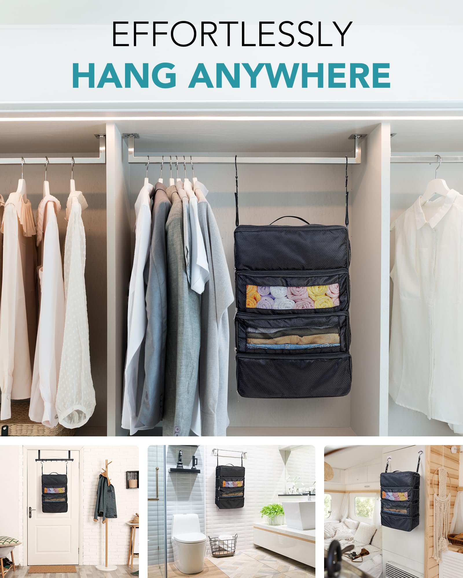 Best Travel Luggage Organizer - Hanging Packing Cubes & Collapsible Suitcase Shelves for Carry-On | Portable Closet Storage for Business Trips & Vacation Packing