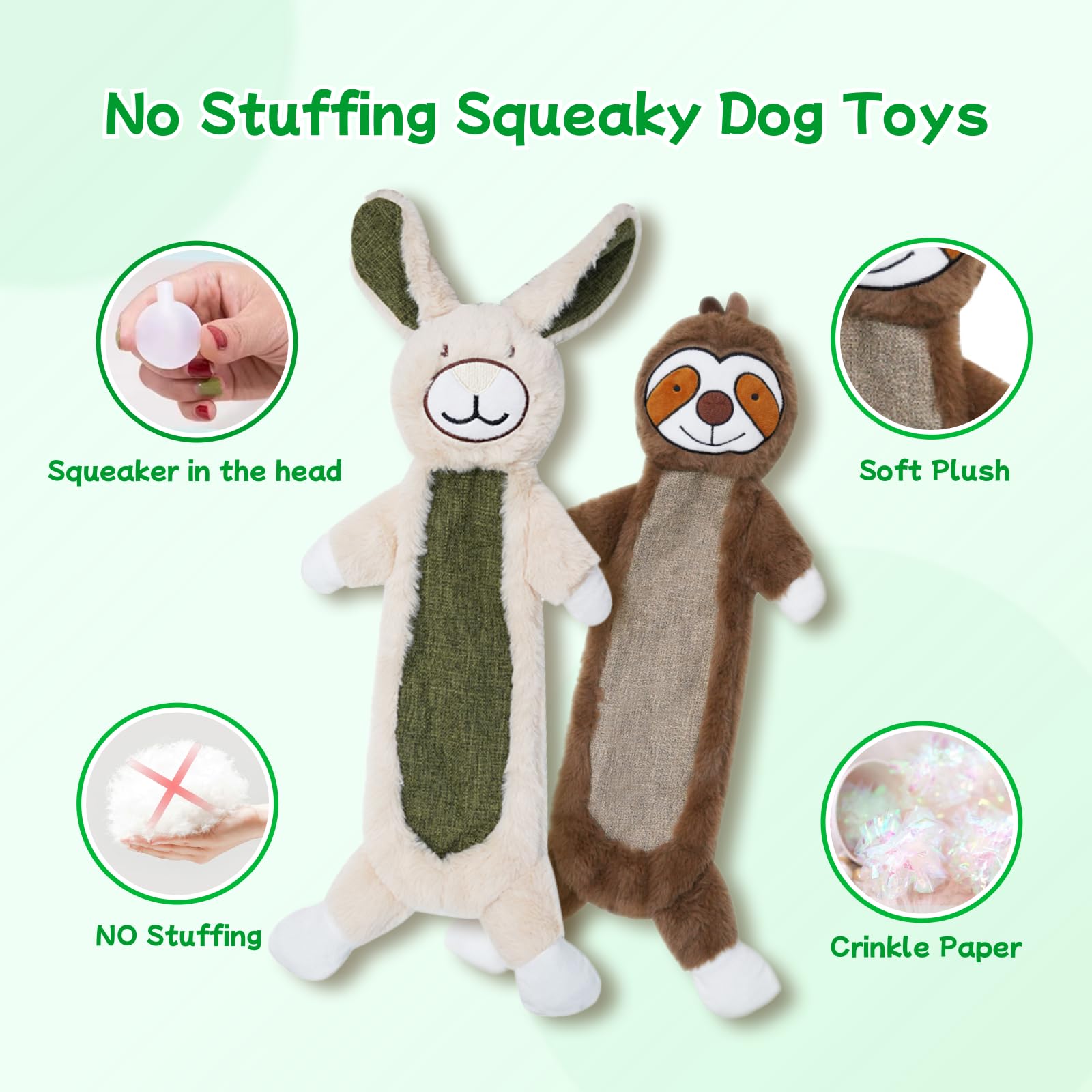 Durable No-Stuffing Crinkle Squeaky Dog Toys for Aggressive Chewers - Unbreakable Plush Chew Toys for Small, Medium & Large Dogs - 2 Pack Interactive Pet Toys for Training, Playtime & Anxiety Relief