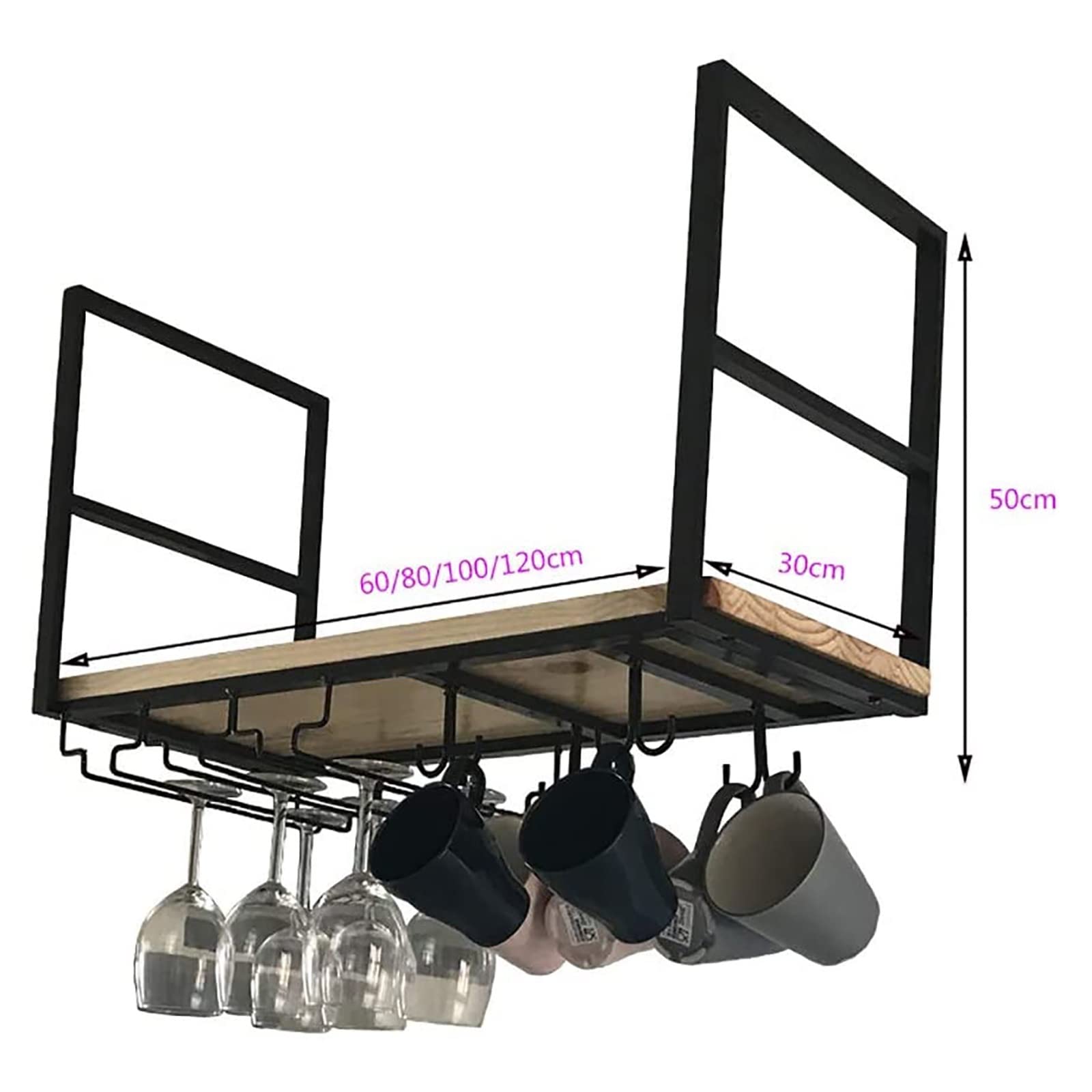 RADNA Ceiling Wine Rack - Floating Shelves for Bottles & Glasses - Home Storage Organizer - Wine Display Shelf for Kitchen, Bar, Restaurant (60/80/100/120Cm) - Perfect for Modern Home Decor & Commercial Spaces