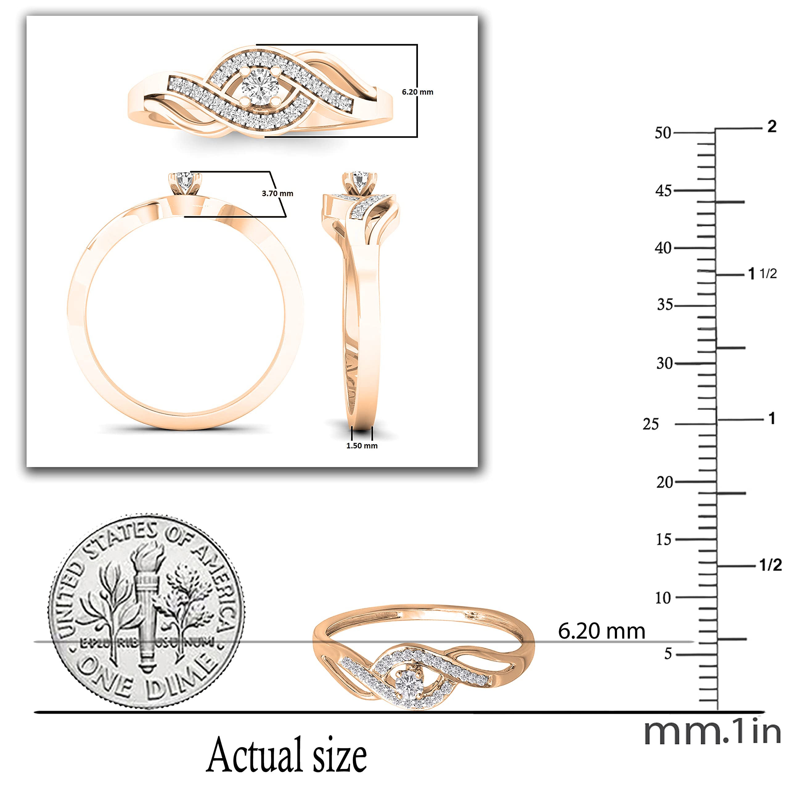 0.15 CTTW Round White Diamond Criss Cross Promise Ring for Women - 10K Solid Gold Engagement Ring, Anniversary Gift, Valentine's Day Present - Perfect for Proposals, Weddings & Special Occasions
