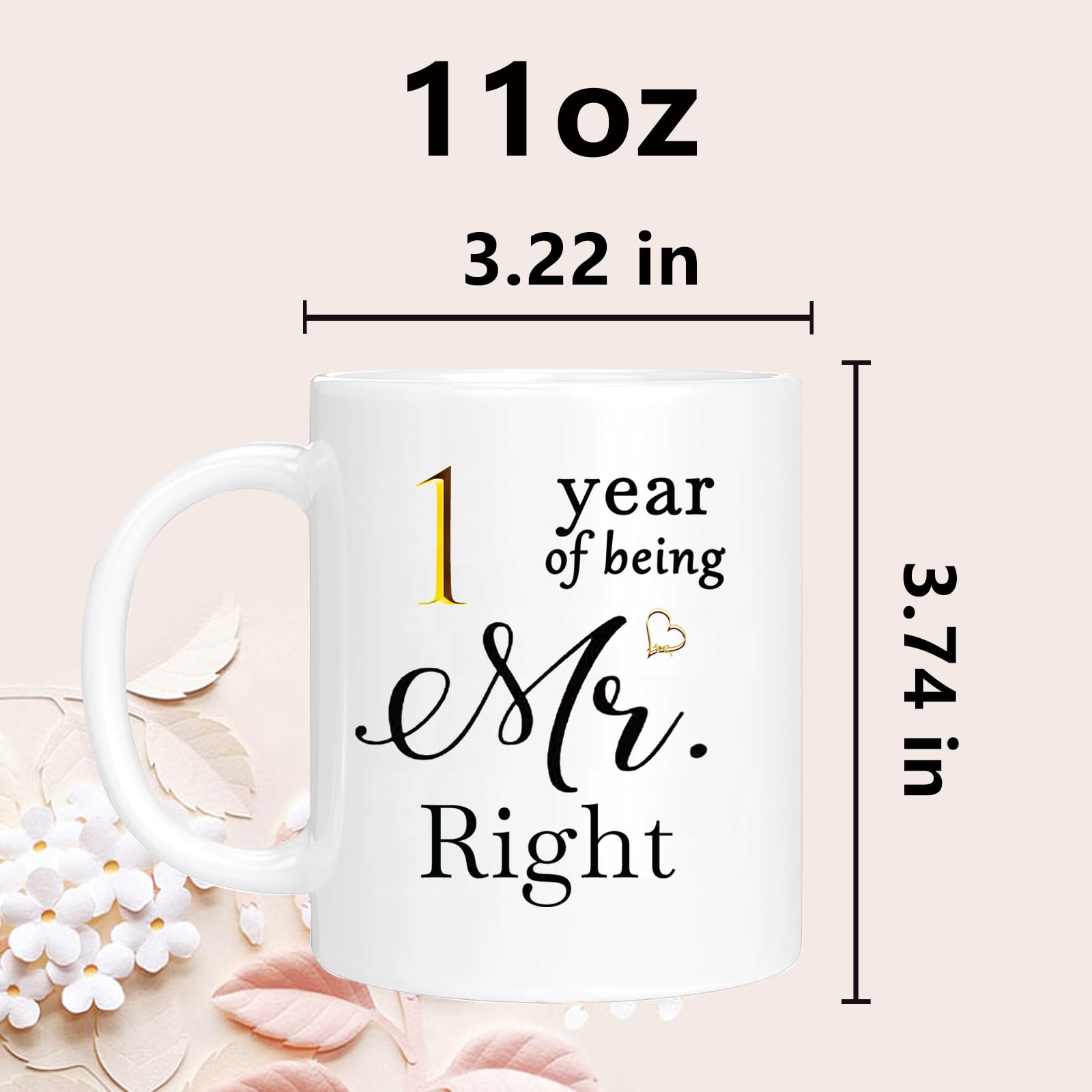 1st Anniversary Coffee Mugs Set of 2 - Romantic 11oz Ceramic Cups for Couples, Wife, Husband, Parents & Grandparents - Perfect 1 Year Wedding & Engagement Gift for Coffee Lovers (Ideal for Anniversaries, Valentine's Day & Romantic Breakfast in Bed)