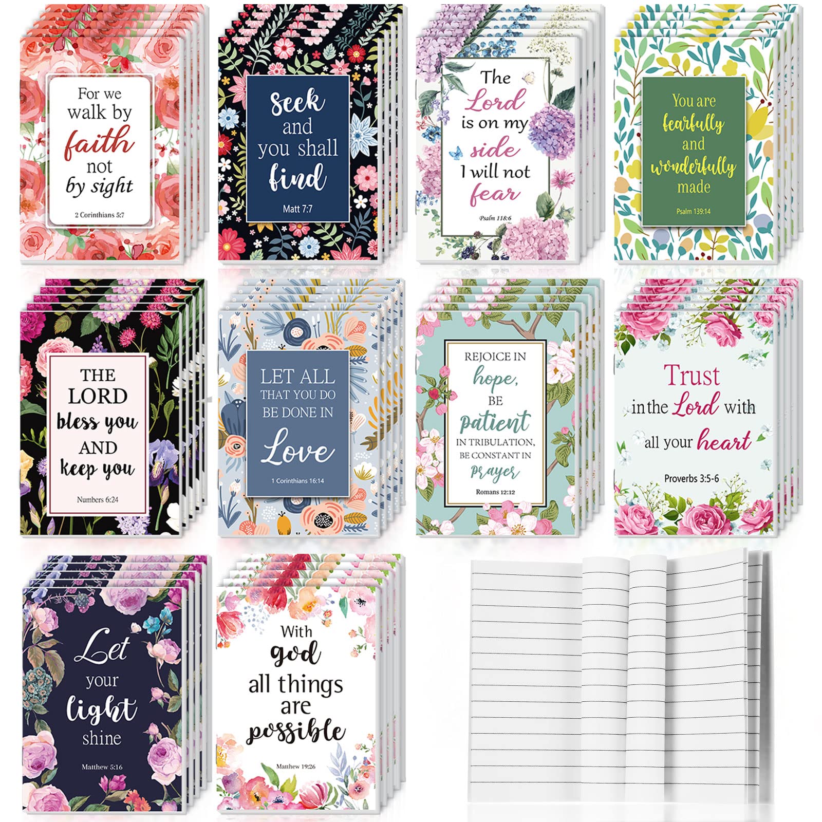 50 Pack Christian Prayer Notebooks - Bible Verse Journals, Inspirational Notepads for Women & Men, Religious Gifts Bulk - Pocket Scripture Notepads for Office, School, Home, Church & Bible Study (Novel Style)