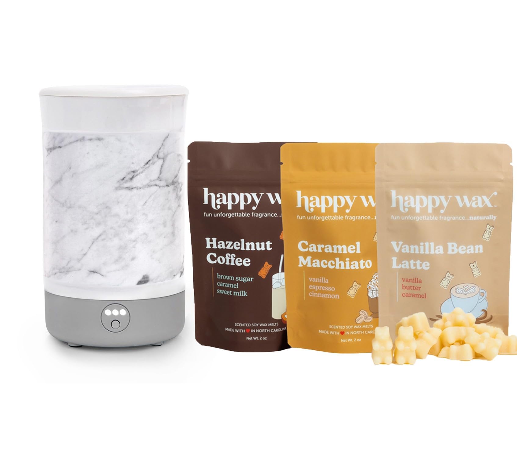 Happy Wax Marble Signature Warmer and Wax Melts Kit - Coffee Scented Wax Melts for Home, Aromatherapy & Relaxation - Perfect for Bedroom, Bathroom & Office Use
