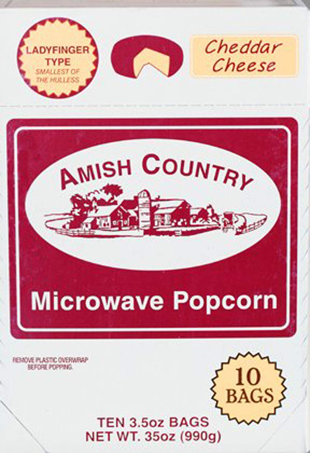 Amish Country Popcorn - Old Fashioned Microwave Popcorn, 10 Bags Cheddar Cheese Ladyfinger | Non-GMO, Gluten Free, Kosher & Microwaveable | Perfect for Movie Nights, Snack Time & Family Gatherings