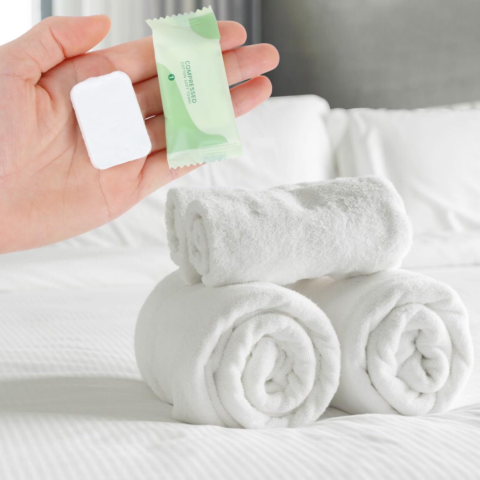 60 PCS Compressed Disposable Face Towels - Travel Mini Makeup Washcloths & Cleansing Wipes for Women | Portable Beauty, Toiletries & Cleaning Kit for Travel, Gym & Daily Use