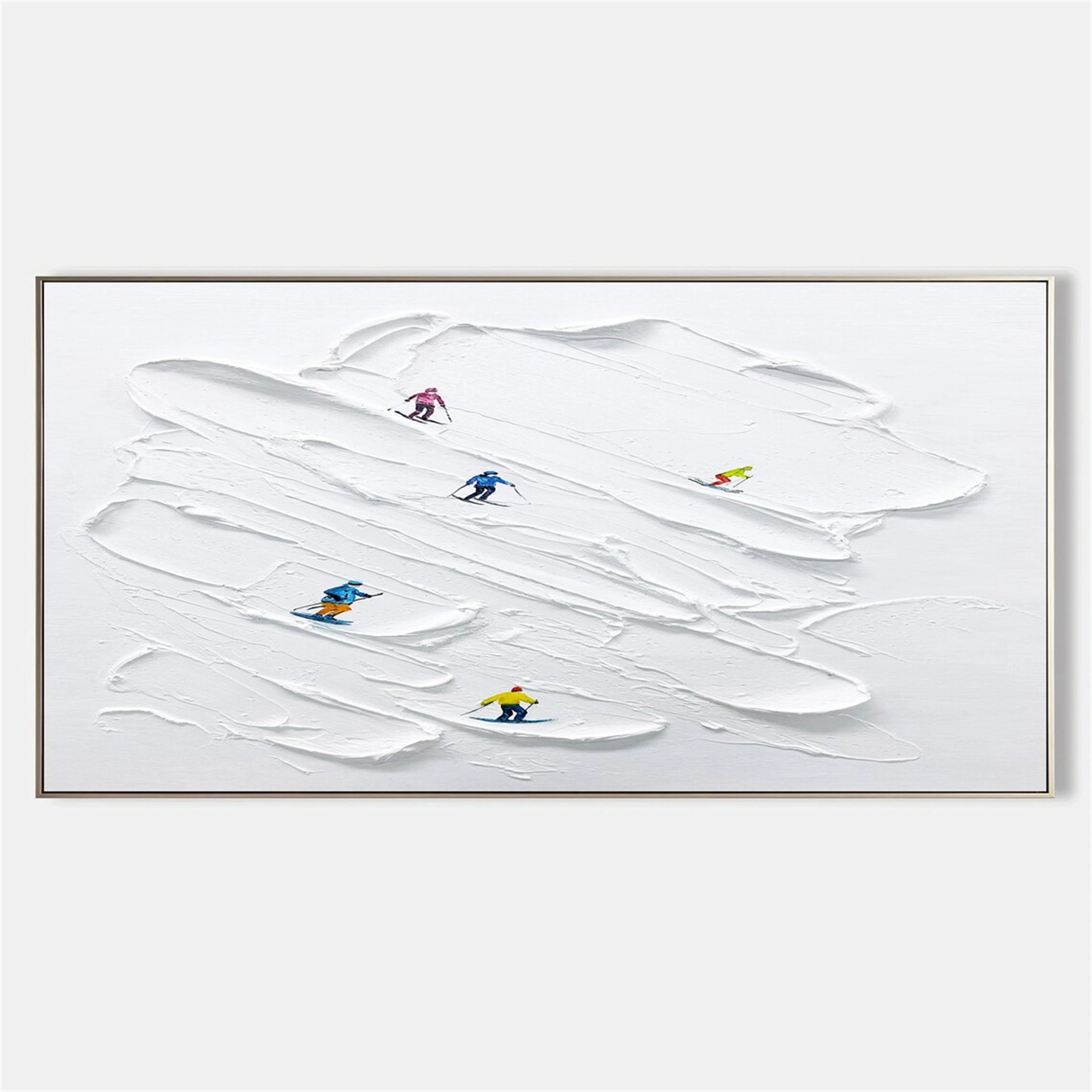 Premium Skiing Sport Art Textured Canvas Painting - Winter Sports Wall Decor for Home & Office (Style #MM126) - Perfect for Ski Lodge, Mountain Cabin & Sports Enthusiast Gifts