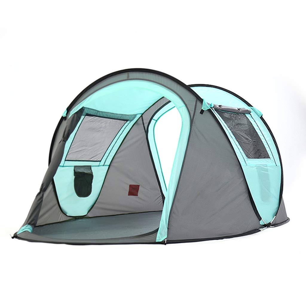 Dzwyc 4-Person Pop-Up Camping Tent - Automatic Instant Setup, 2 Mesh Doors & Windows, Waterproof Lightweight Outdoor Tent for Family Camping, Hiking, Beach Trips (Green)