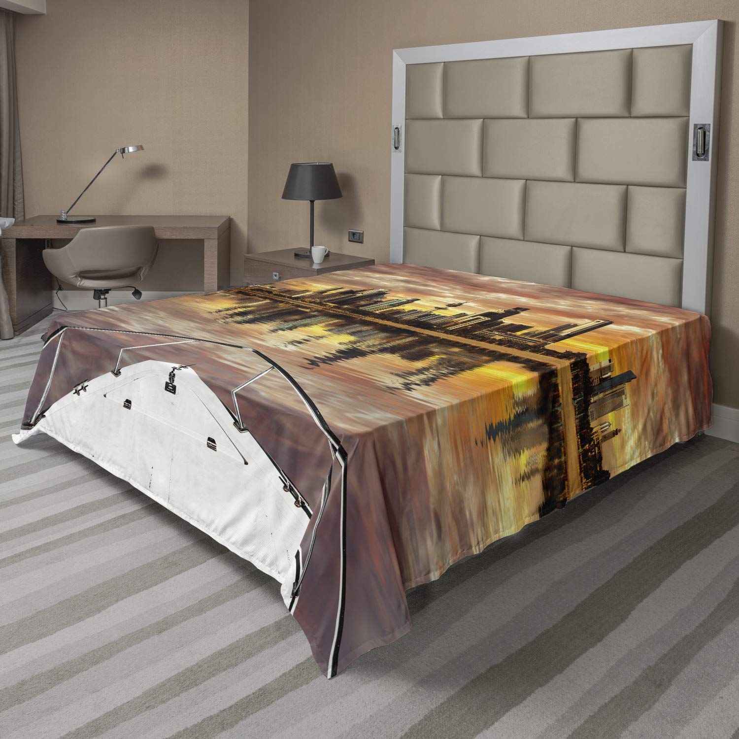 Ambesonne Full Size Travel Flat Sheet - Kuwait City Skyline Sailboat Landscape Photo, Soft & Comfortable Decorative Bedding - Perfect for Home, Hotel, Dorm & Vacation Use