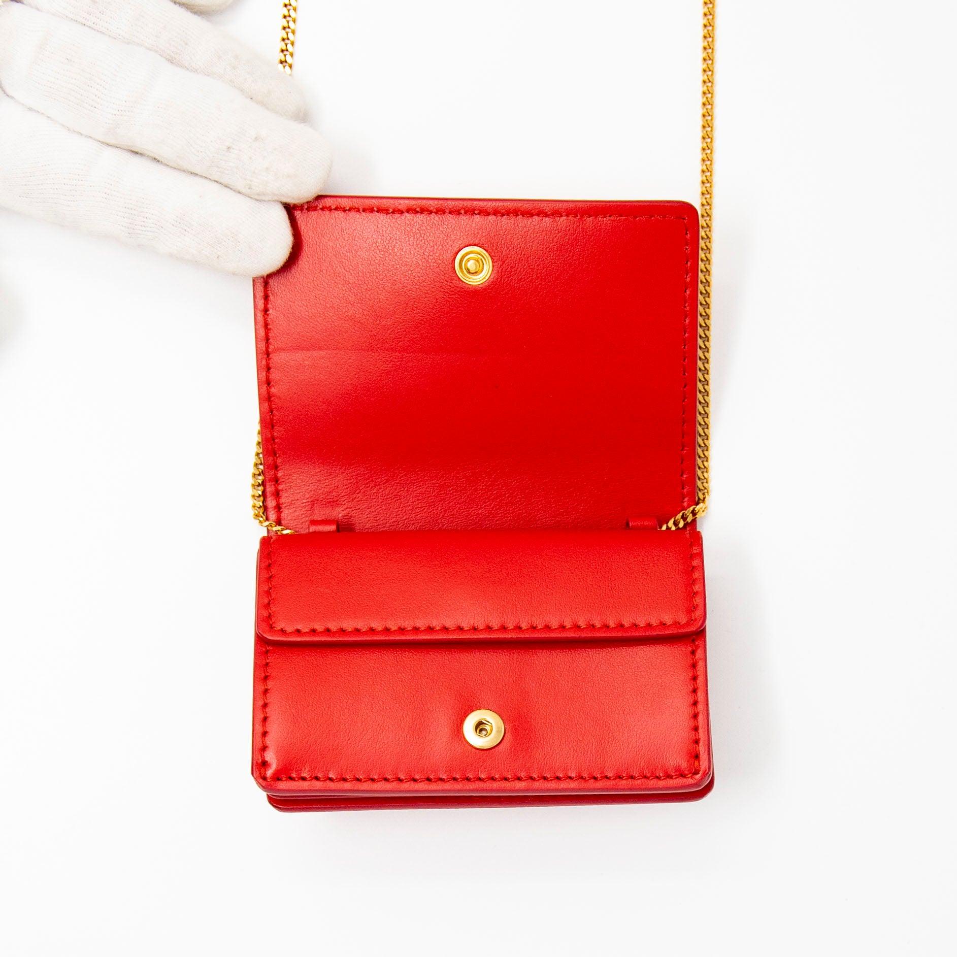 Burberry Red Leather Card Holder with Chain - Stylish & Compact Wallet for Women - Perfect for Parties, Travel & Everyday Use