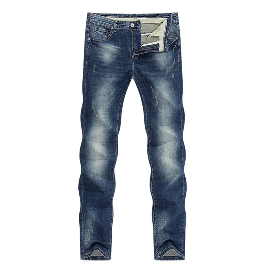 YCZDG Men's Dark Blue Stretch Slim Straight Fit Jeans | Comfortable Denim Trousers for Casual Wear | Perfect for Spring Outings, Office Casual & Weekend Errands (Blue, Size 40)