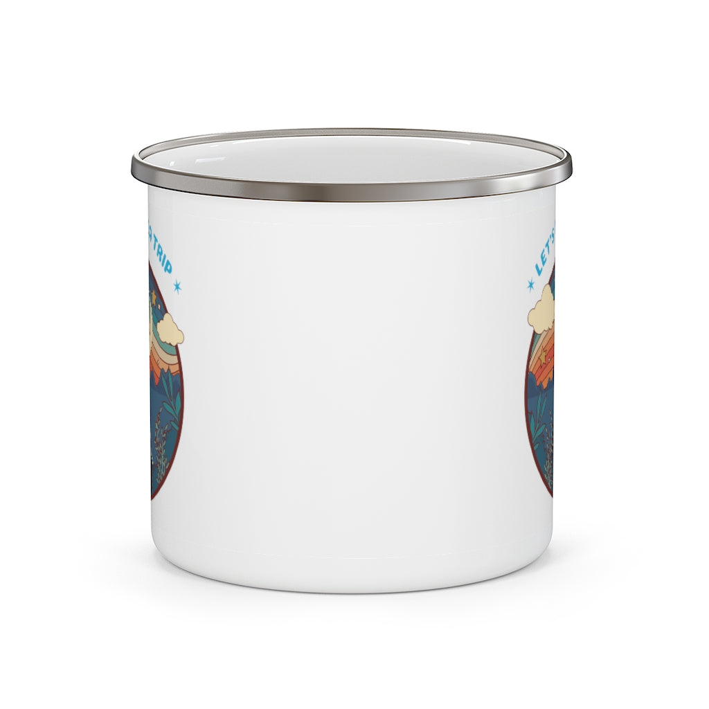 Camping Mug with Adventure Graphic - Insulated Enamel Travel Coffee & Tea Cup for Outdoor Hiking, Backpacking, and Road Trips - Perfect Gift for Campers and Travel Lovers
