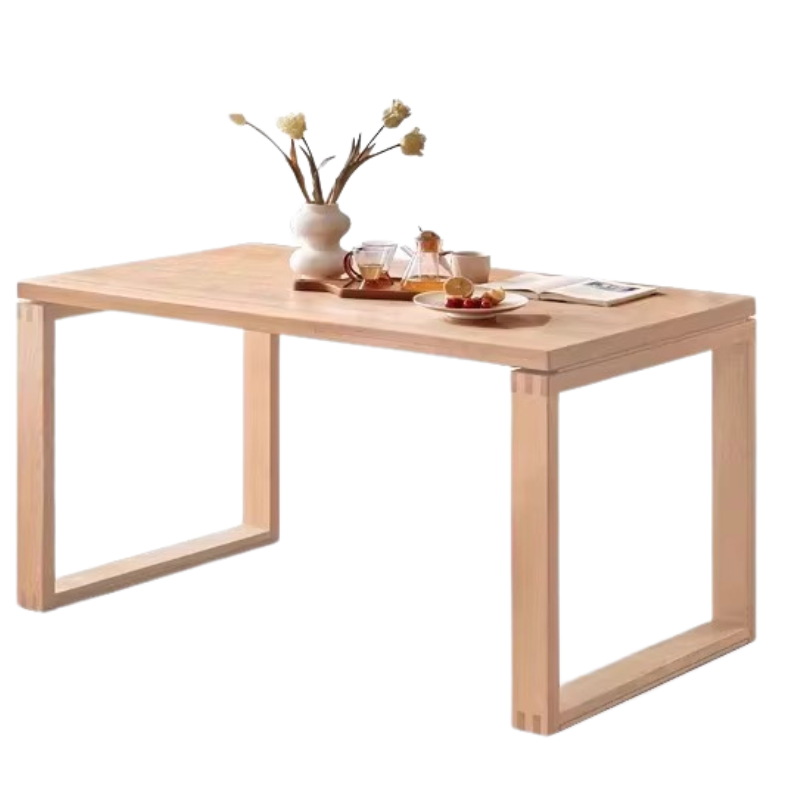 Solid Wood Dining Table - Beech & Oak Large Farmhouse Table for 8 - Perfect for Family Gatherings & Dinner Parties