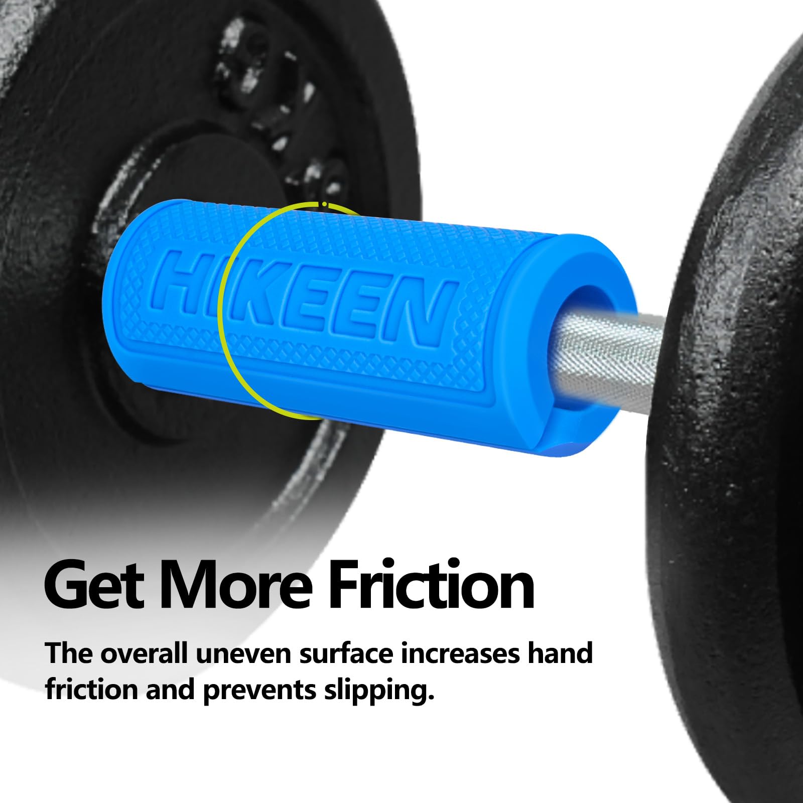Hikeen Thick Bar Dumbbell Grips - Non-Slip Hard Rubber Barbell Grips for Weight Lifting & Strength Training - 1.77