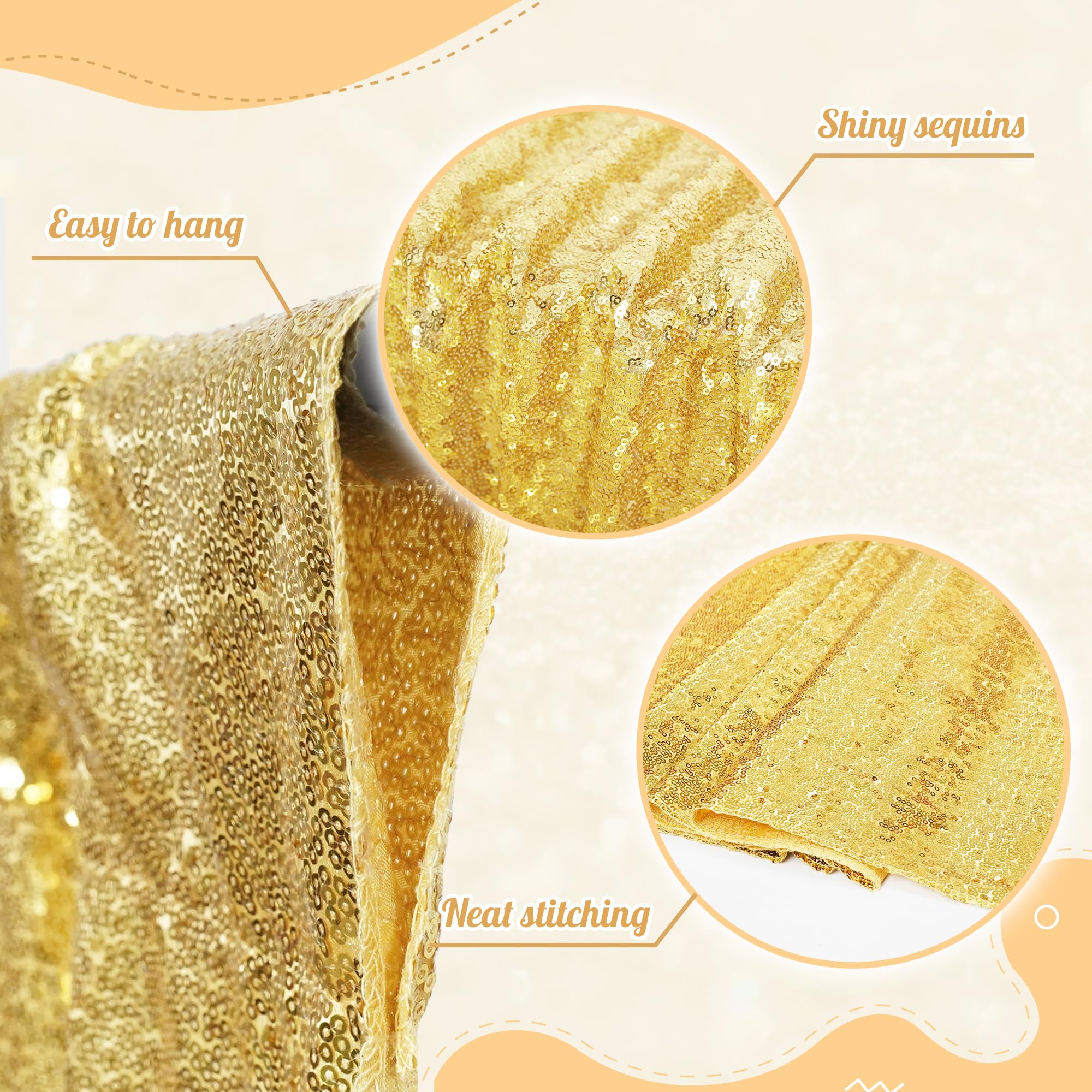 Sparkly Gold Sequin Backdrop 6x8ft for Wedding & Party Decor