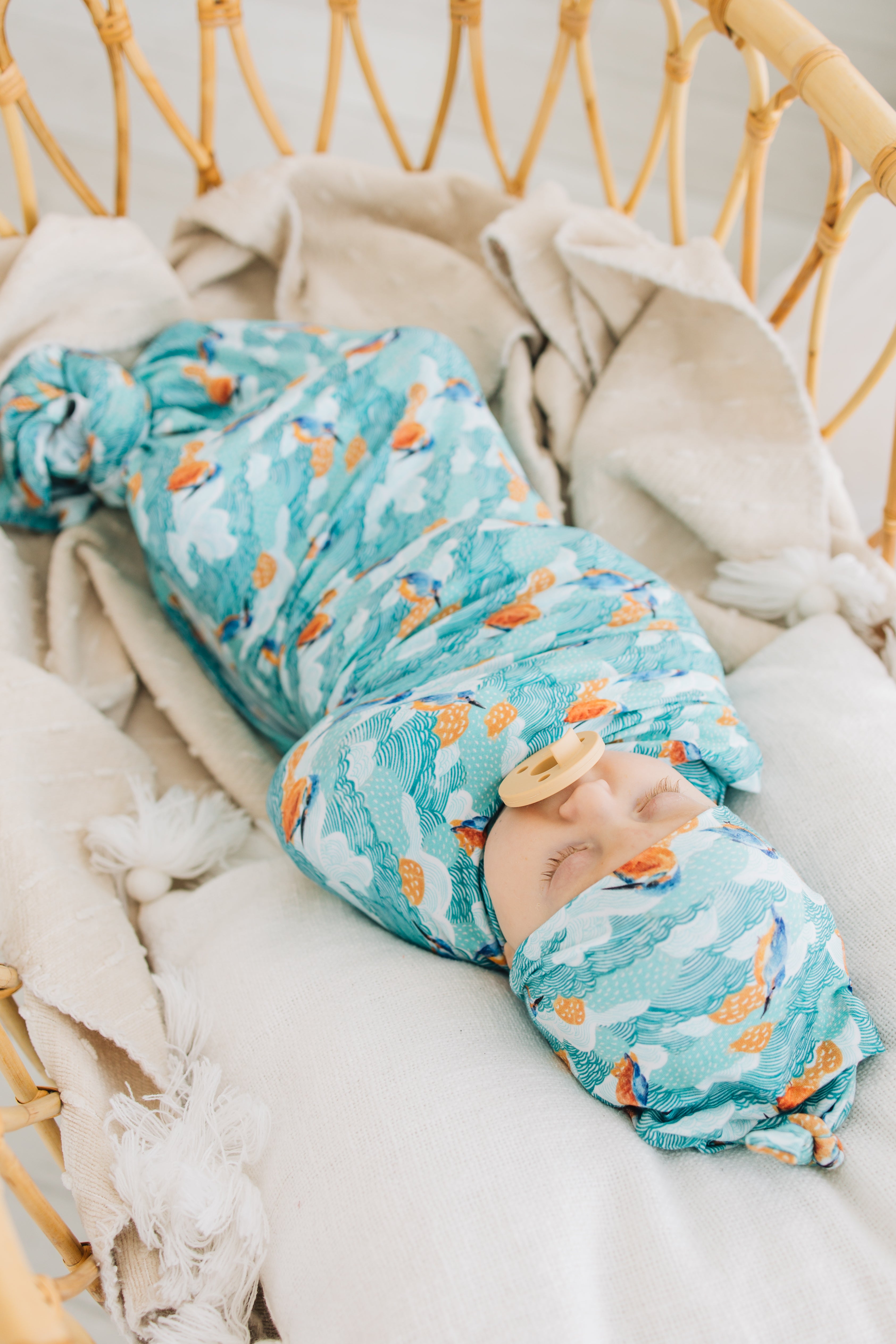 Halcyon Days Baby Swaddle Blanket & Hat Set - Soft Newborn Wrap & Knit Beanie for Boys & Girls - Perfect for Hospital, Photo Shoots & Gifts