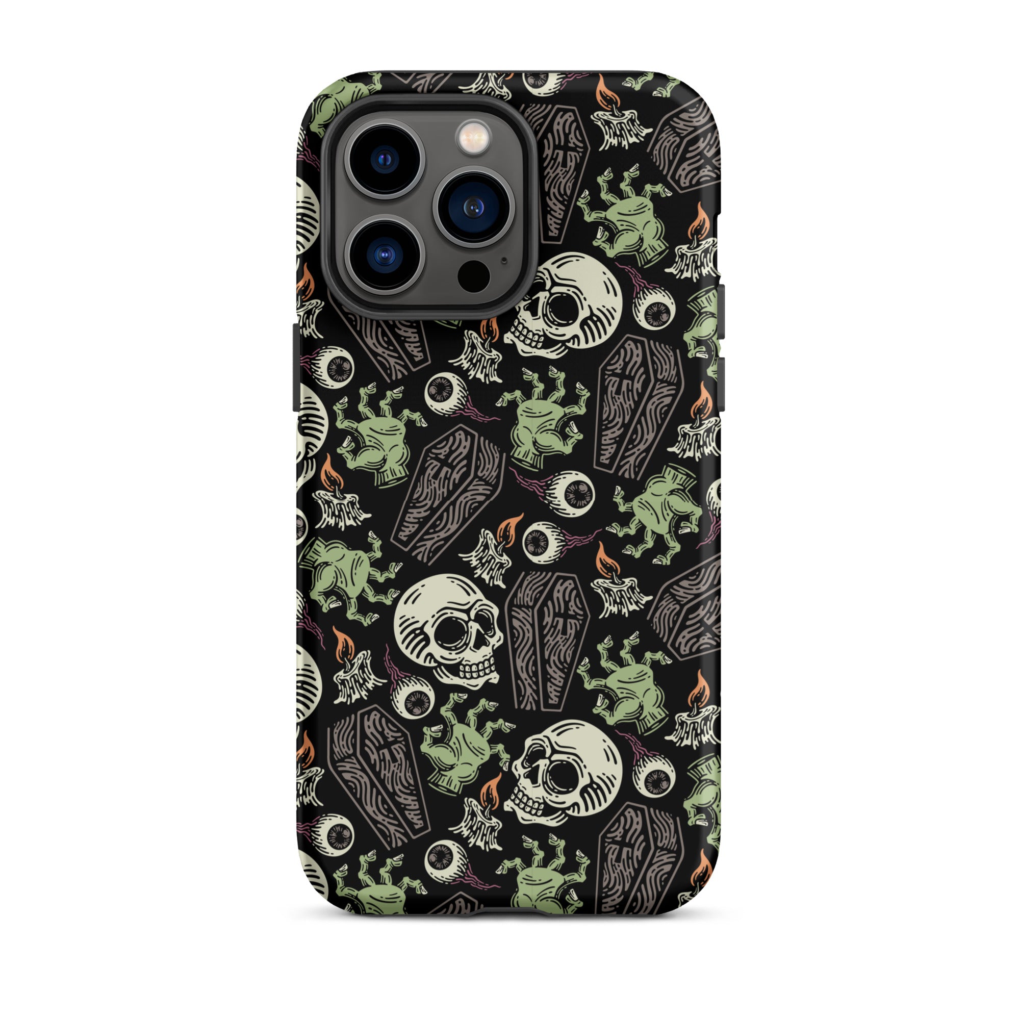 Premium Skeleton Horror iPhone Case - Durable Shockproof Protection for iPhone 12/13/14/15 Pro Max - Gothic Halloween Aesthetic Phone Cover for Parties & Cosplay