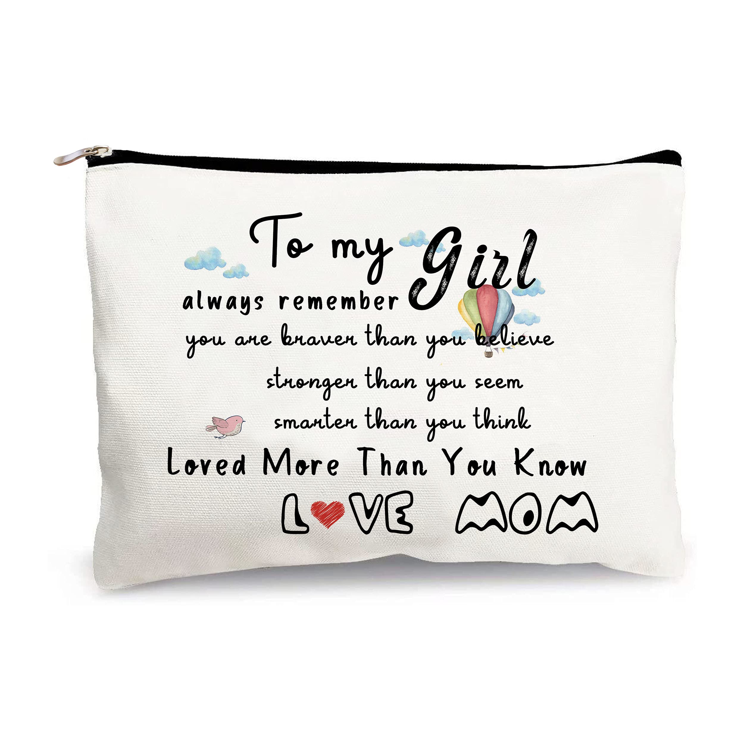 Canvas Makeup Bag for Women & Teens - Cosmetic Pouch Organizer with Zipper - Perfect Birthday Gift for Daughter, Graduation Gift for Girls - Great for Travel, School & Daily Makeup Storage