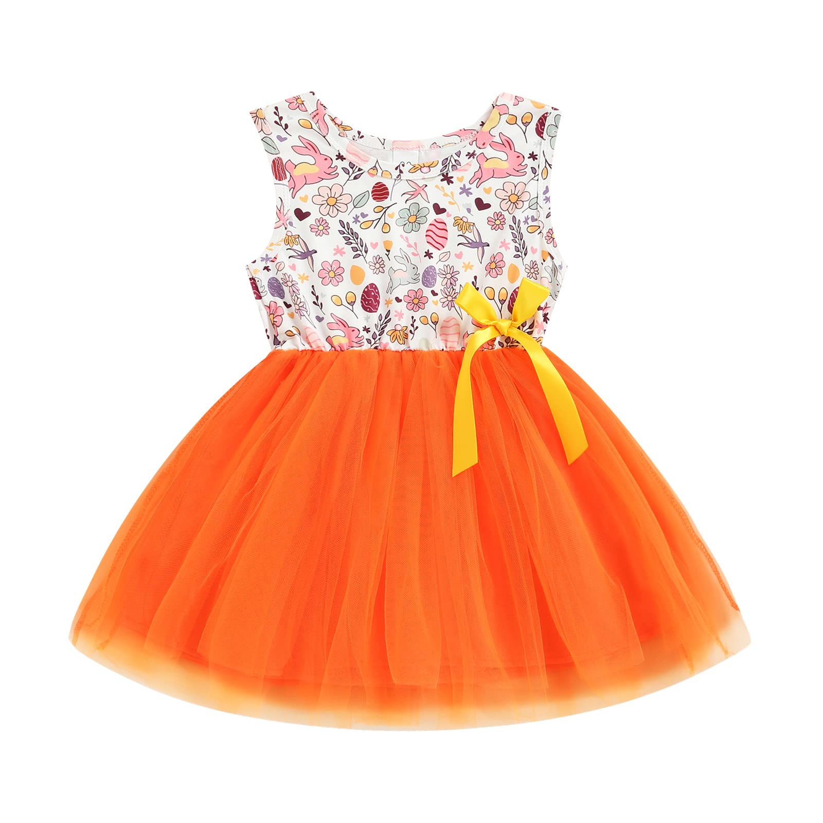 Easter Baby Girl Dress with Bow Knot - Sleeveless Bunny Print Tulle Princess Dress for Toddlers | Perfect for Easter Photos, Spring Parties & Special Occasions