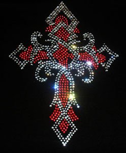 Red Twisted Cross Rhinestone Hotfix Iron-On Transfer - Perfect for DIY T-Shirts, Hats, Bags & Fashion Accessories