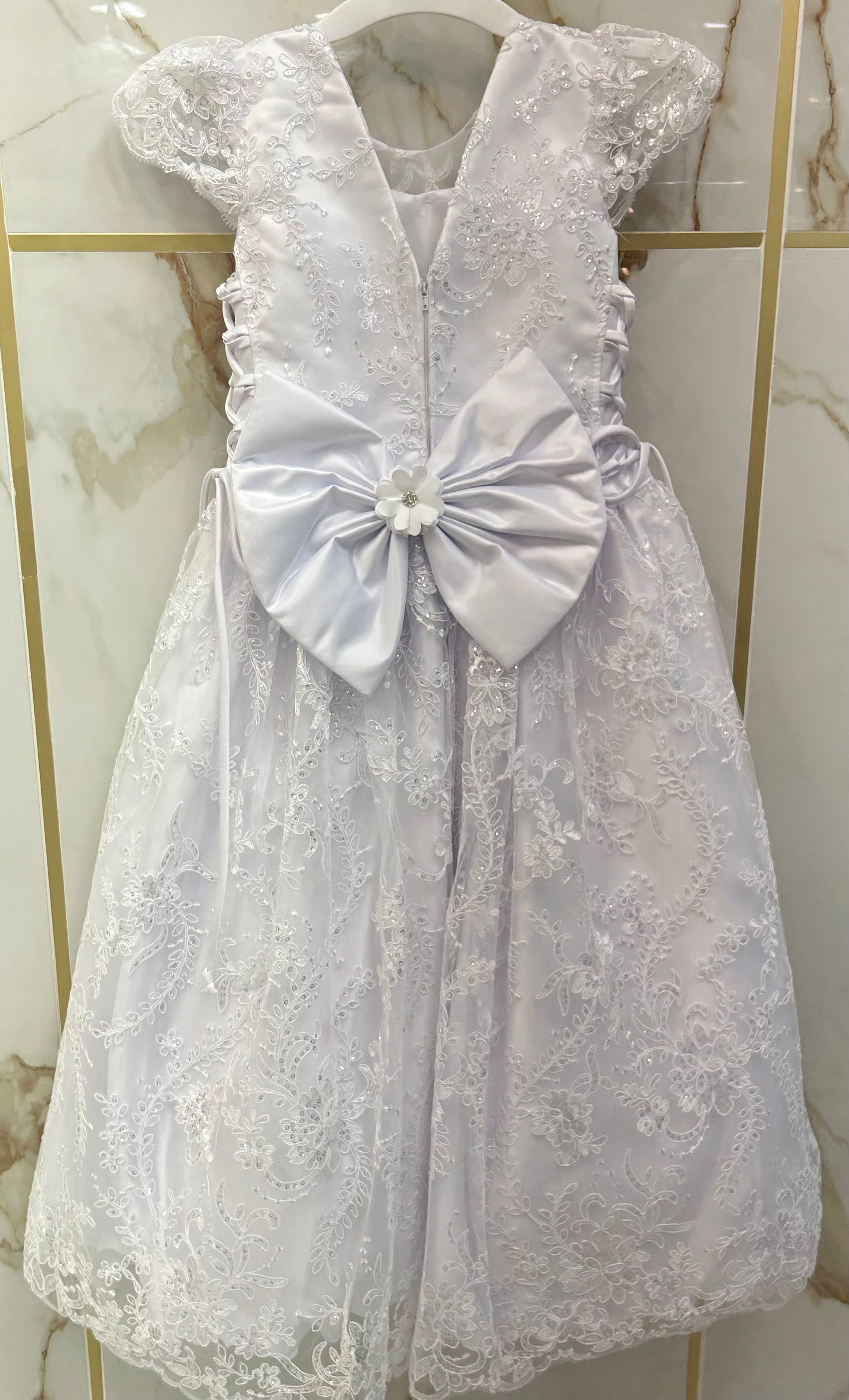 First Communion Dresses for Girls - Elegant White Lace Dress with Satin Bow (434/2414) | Perfect for Church Ceremonies, Baptisms & Special Occasions