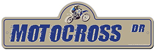 Motocross Street Sign - Indoor & Outdoor Durable Metal Sign for Home & Office Decor - Funny Gift for Garage, Living Room, Bedroom - Perfect for Bikers & Motorsports Fans
