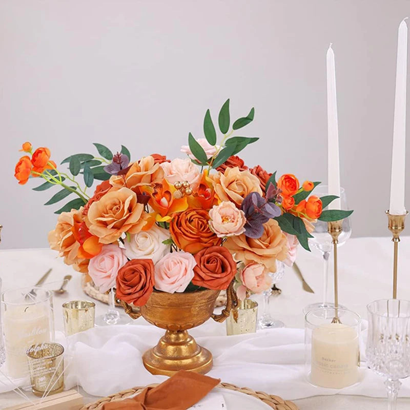 Yannew Burnt Orange Artificial Roses Combo Box - 24pcs Real Touch Silk Flowers for DIY Fall Wedding Bouquets, Boho Home Decor, Table Centerpieces & Seasonal Arrangements