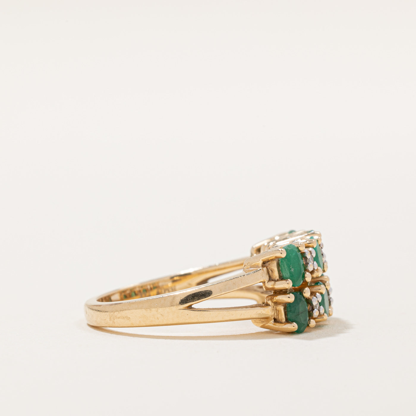 1.20ctw Emerald & Diamond Double Row Ring | Size 7 | 0.03ctw Diamonds | Elegant Wedding, Engagement & Anniversary Jewelry Gift