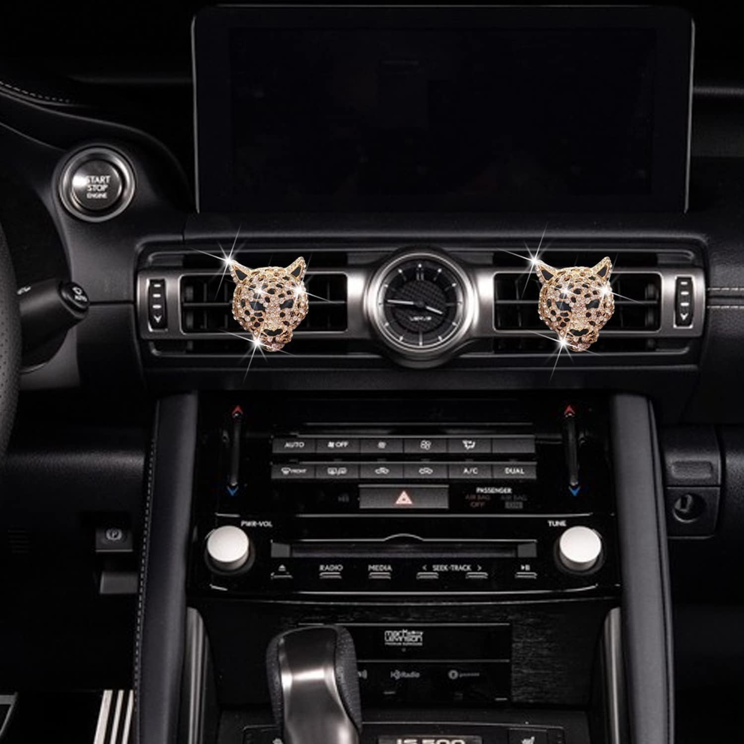 Crystal Leopard Car Air Freshener Vent Clips - Rhinestone Bling Car Diffuser & Interior Decor Accessories for Women (Golden) | Perfect for Sedans, SUVs & Office Spaces