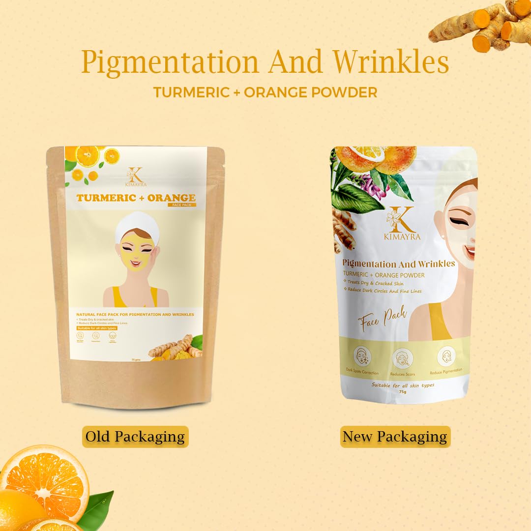 Organic Turmeric & Orange Face Brightening Powder - Reduces Pigmentation, Wrinkles & Scars | Natural Skin Care for All Skin Types | 75g (Pack of 2) | Perfect for Daily Glow Routine & Spa Treatments