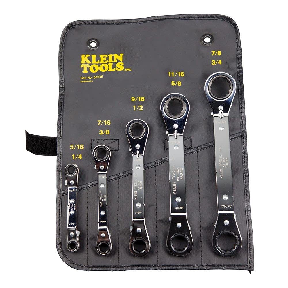 Klein Tools 68245 5-Piece Reversible Ratcheting Box Wrench Set - Black - Perfect for Automotive Repair, Plumbing & DIY Home Improvement Projects