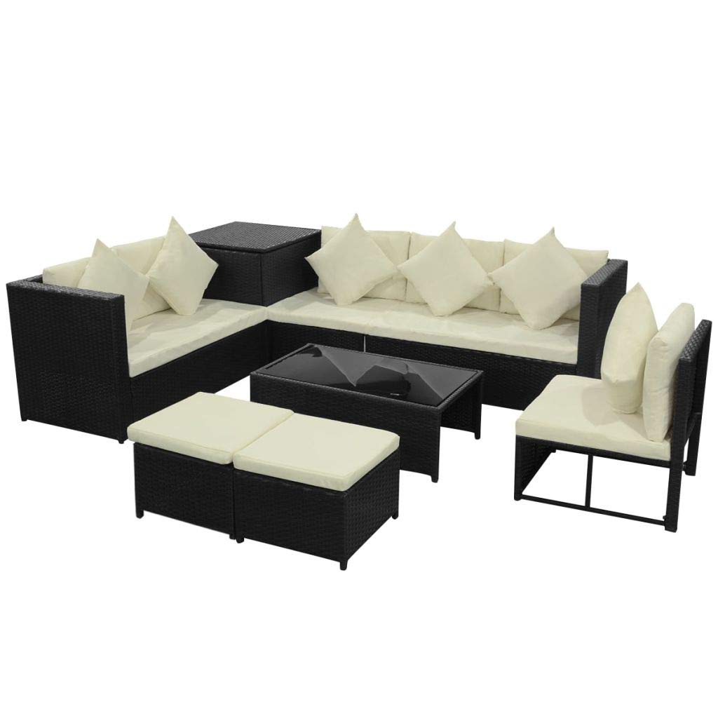 Modern Outdoor Patio Furniture Set - 26-Piece Black Poly Rattan Conversation & Bistro Set for Home, Lawn, Balcony & Garden | Durable Weather-Resistant Sofa Set for Backyard, Poolside & Outdoor Entertaining