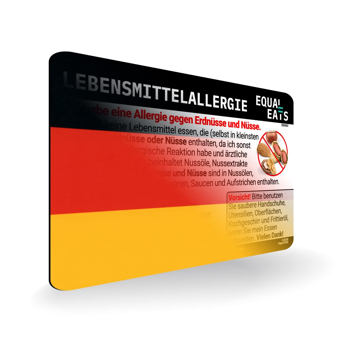 Peanut and Tree Nut Allergy Translation Card - BPA-Free Plastic Restaurant & Travel Card for German Speakers - Essential for Dining Out Safely