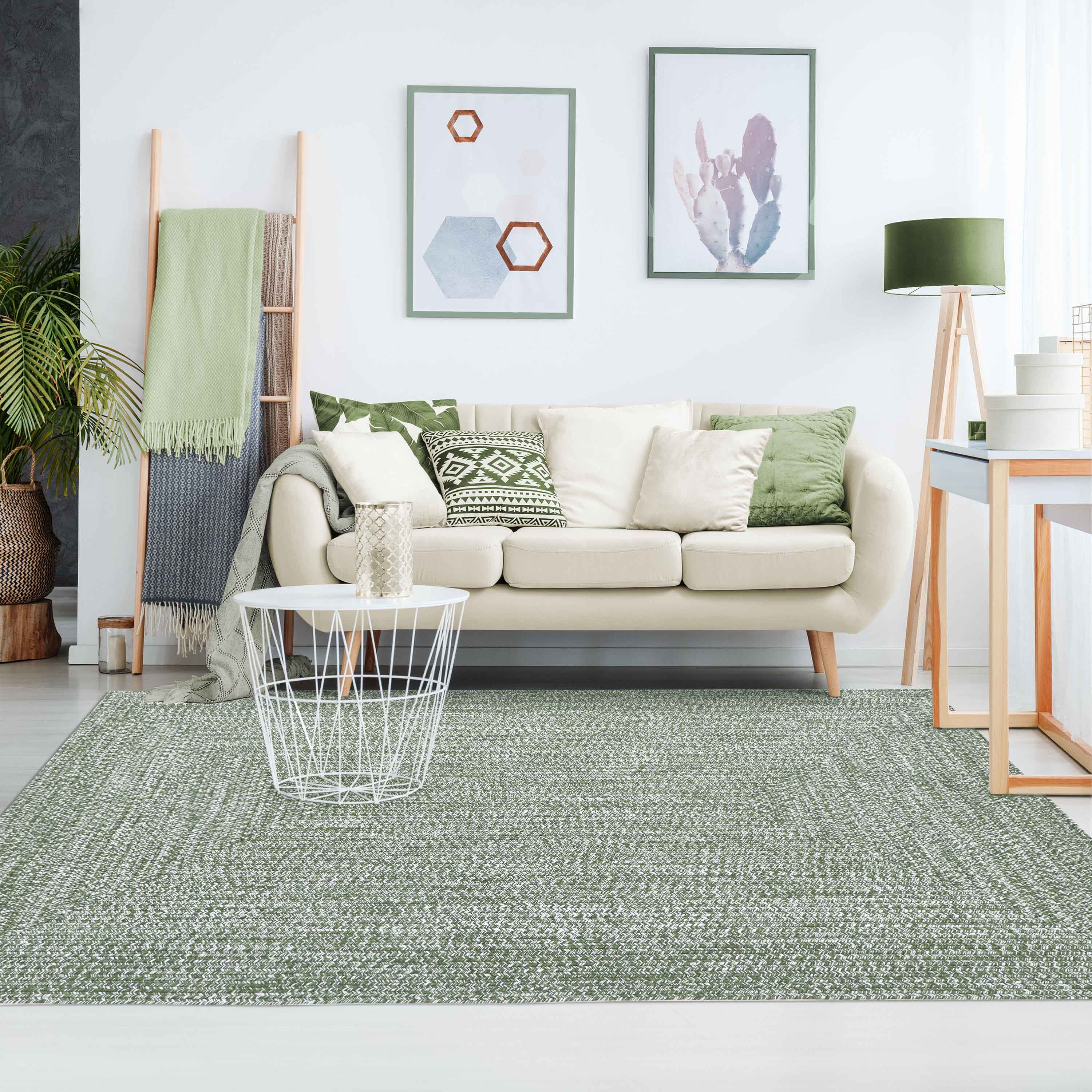 Bohemian Two-Tone Braided Area Rug - Soft Indoor/Outdoor Carpet for Living Room, Bedroom, Patio & Deck - Non-Slip Floor Mat for Home Decor