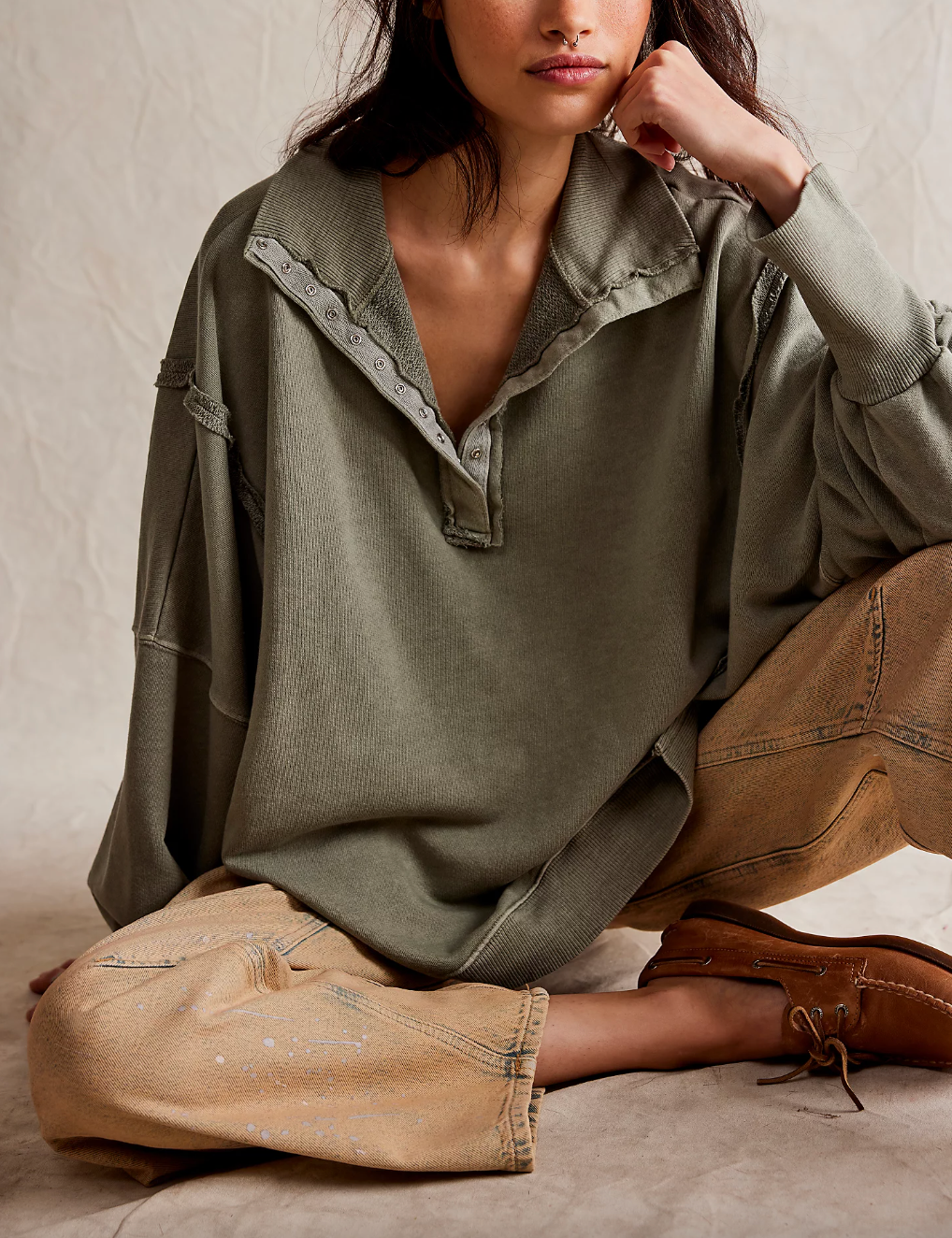Free People Camden Henley Women's Long Sleeve Top | Soft Cotton Blend, Relaxed Fit, Boho Style | Perfect for Layering, Casual Outfits & Fall Fashion
